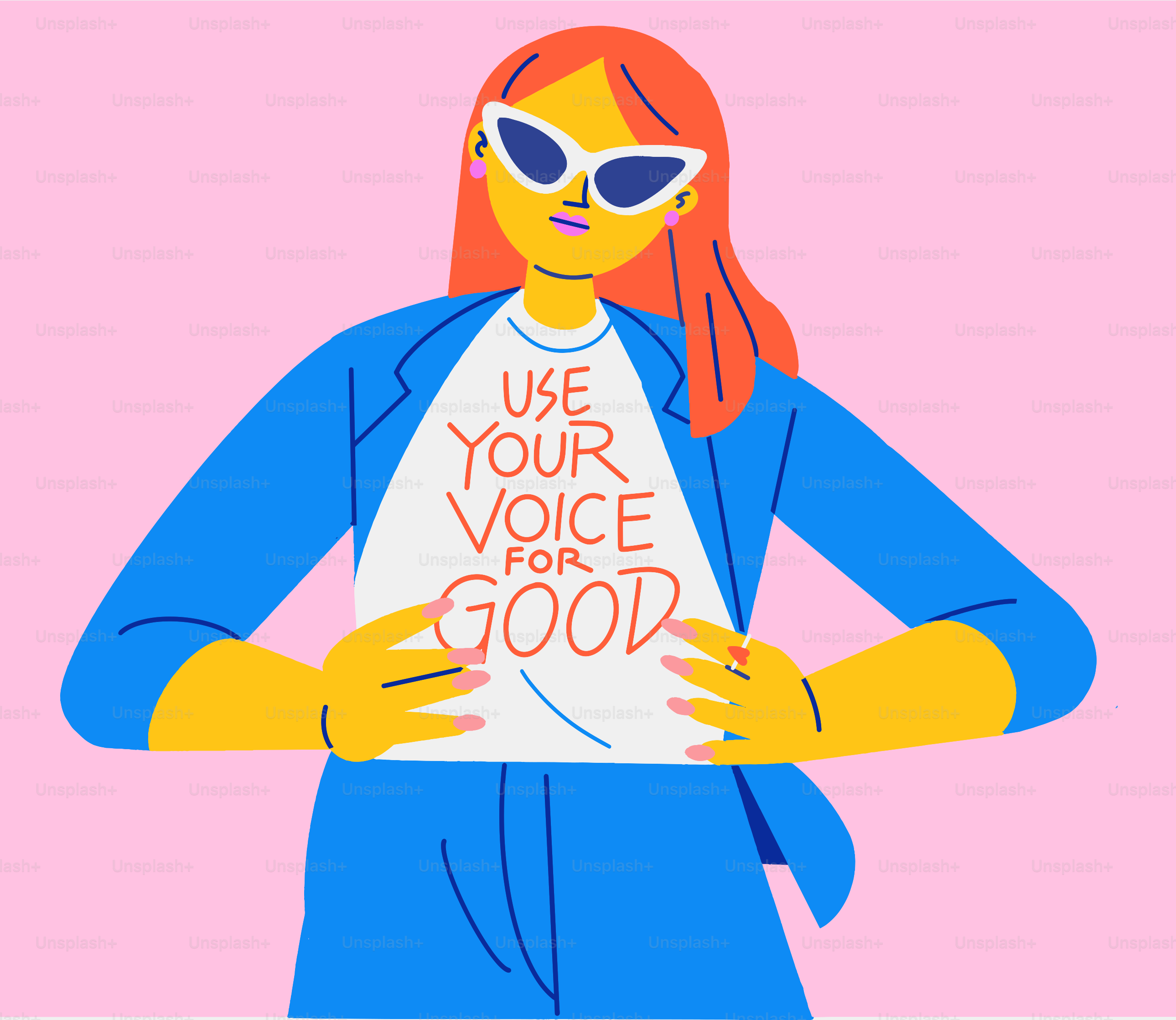 Woman holds shirt with "use your voice for good" message