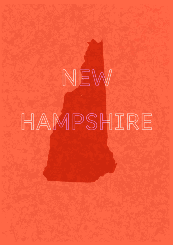 Outline of new hampshire with text on textured background.