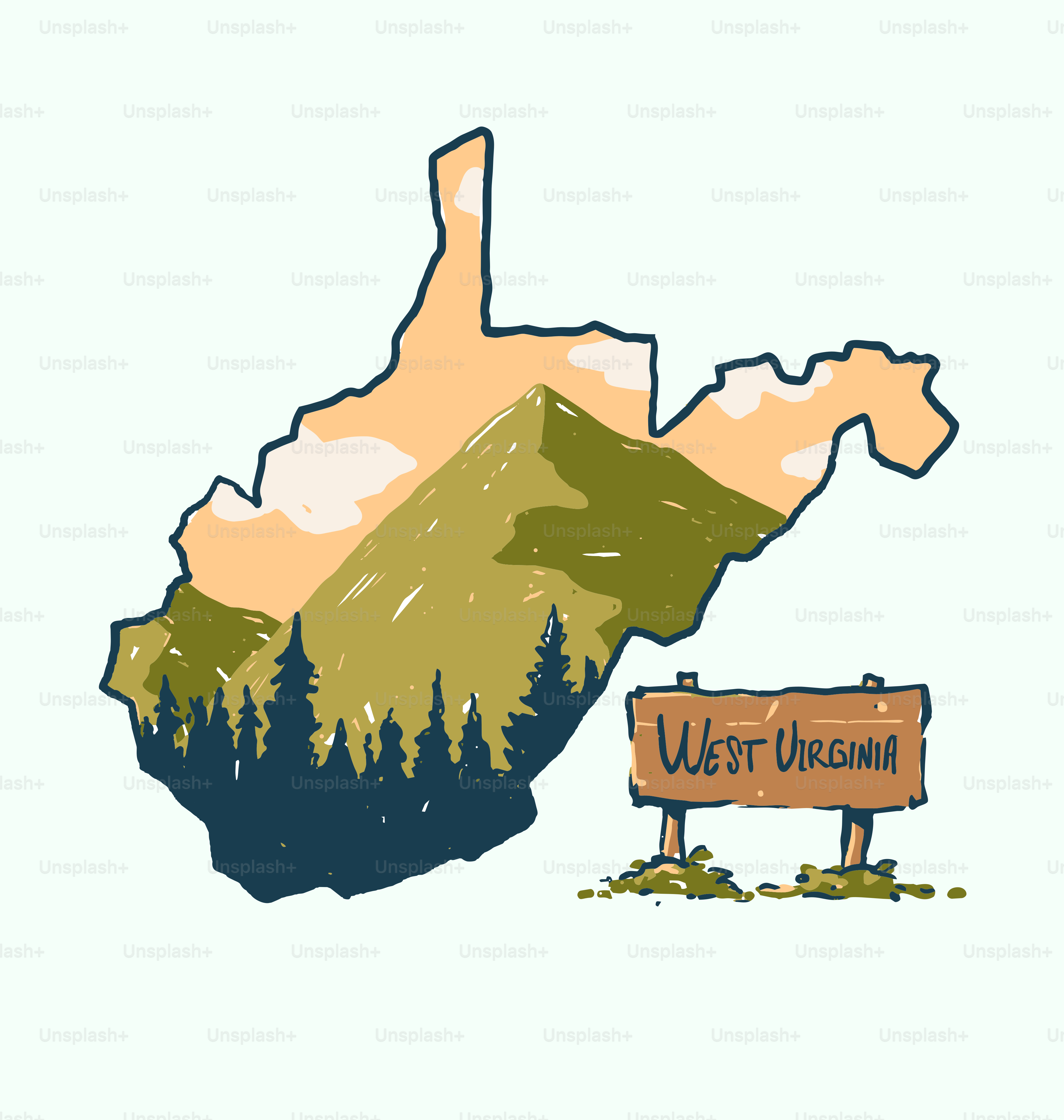 Silhouette de la Virginie-Occidentale avec montagnes et forêts