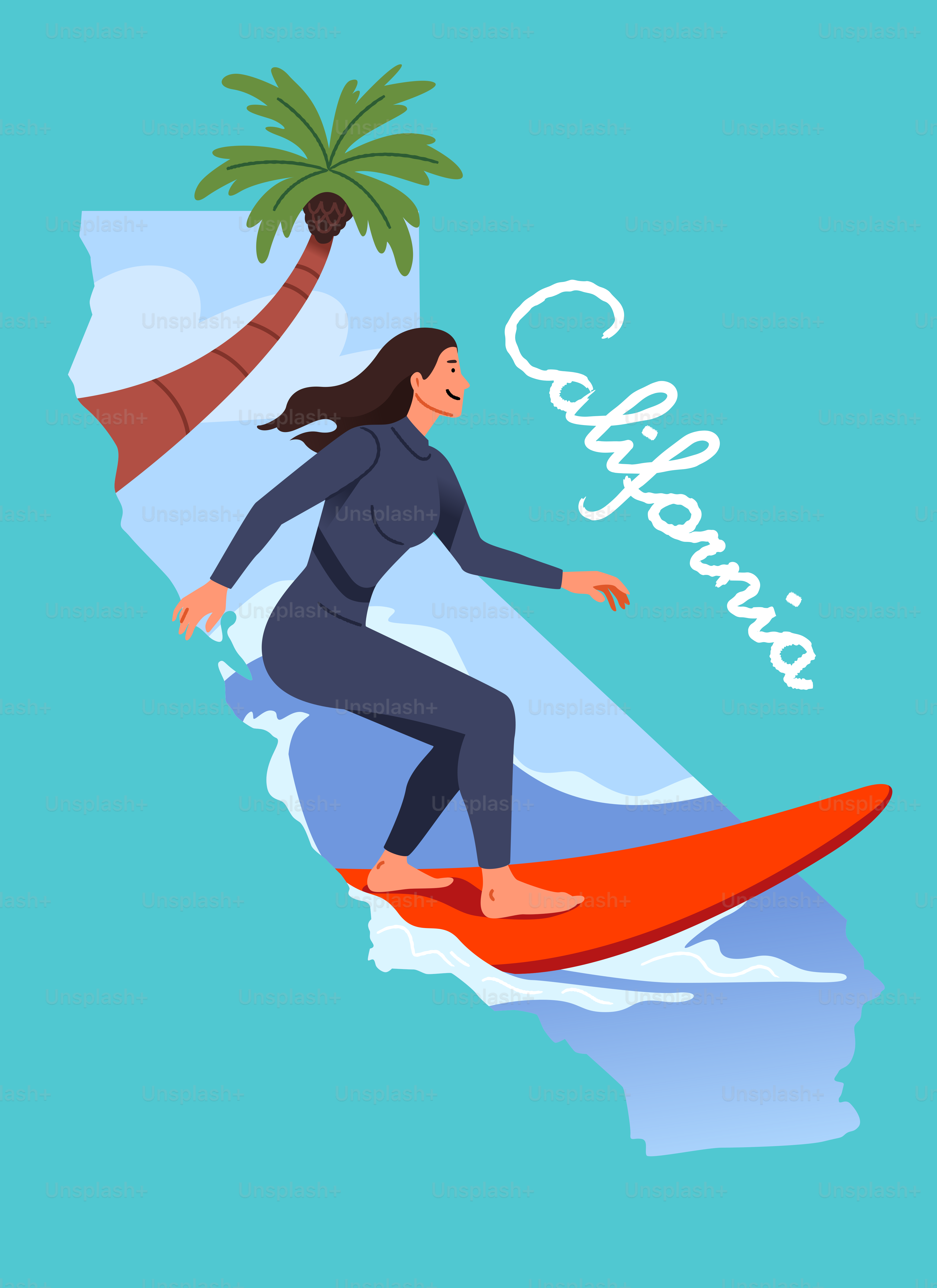 Woman surfing on a wave in california
