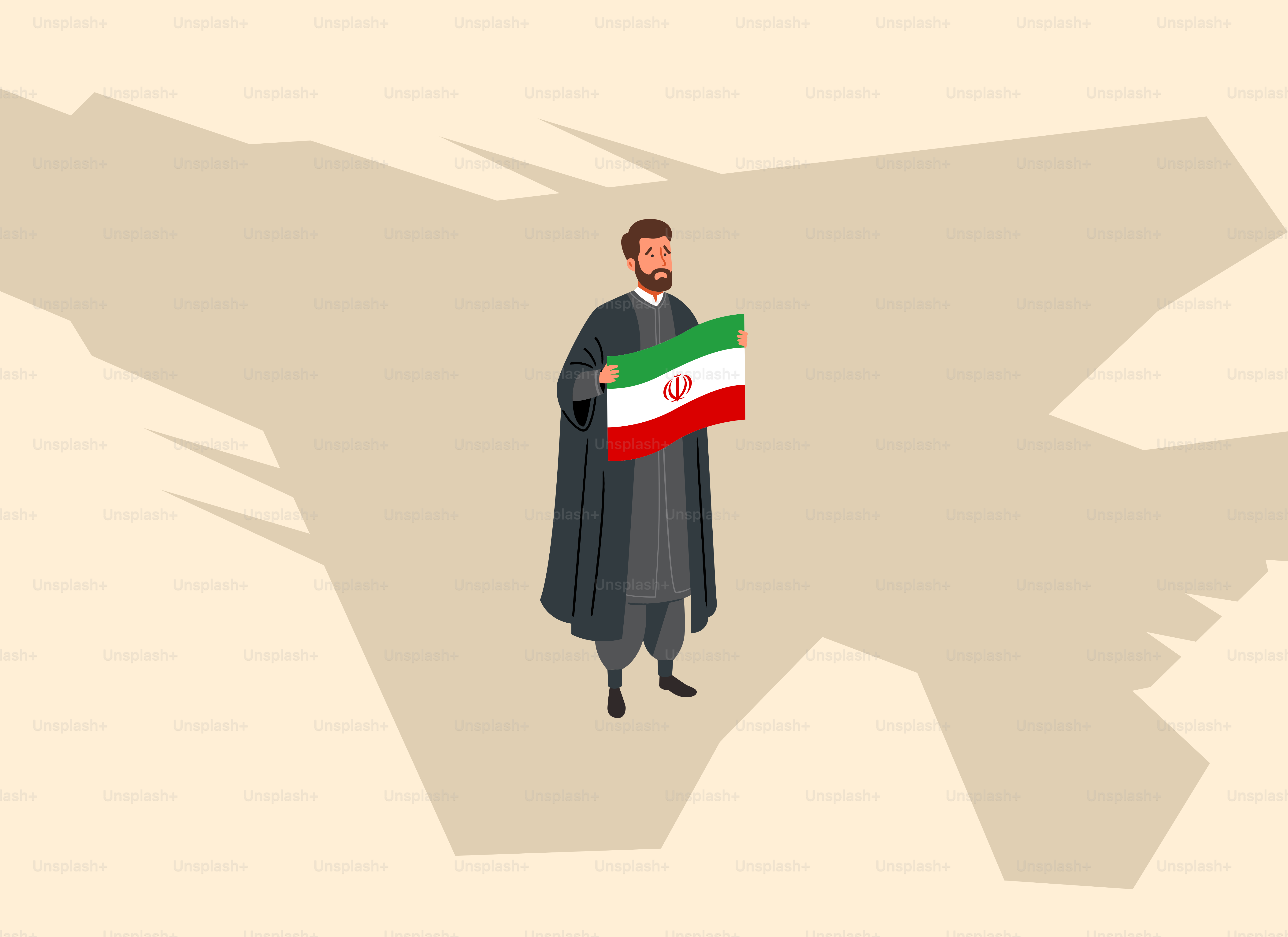 Man holding iranian flag with map outline