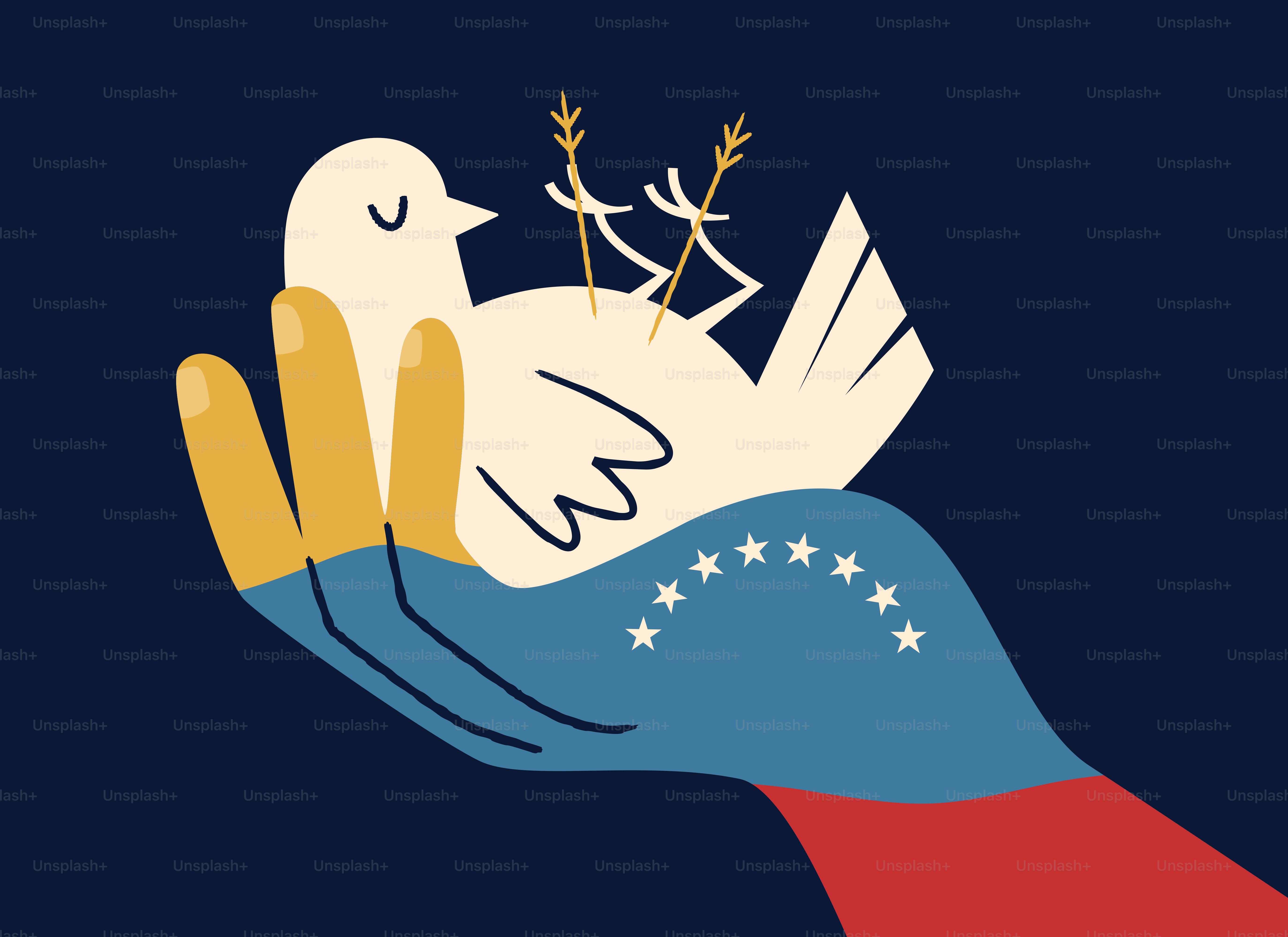 Hand holding a dove with the venezuelan flag colors.