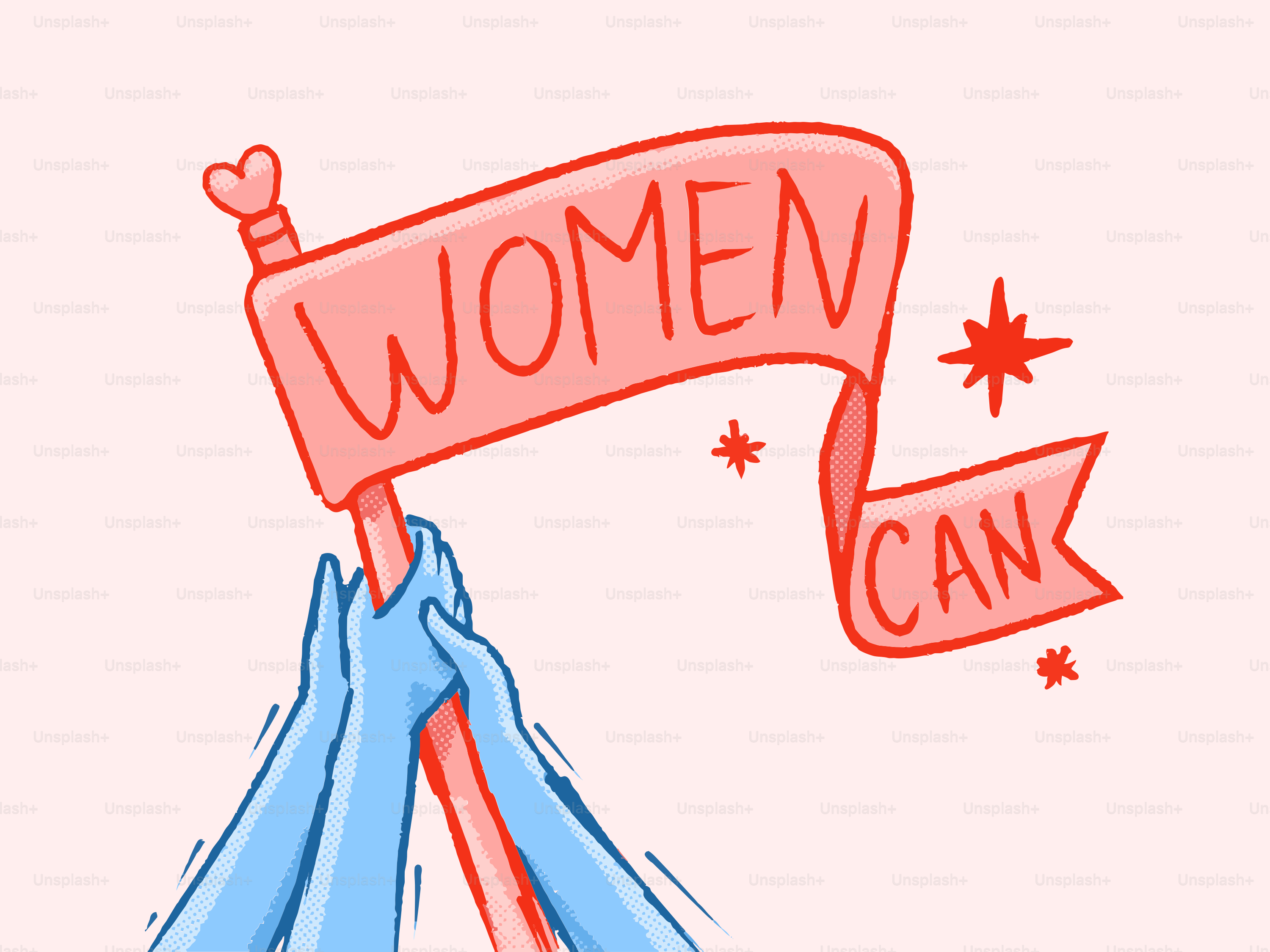 女性は「できる」と書かれたバナーを手に持っている