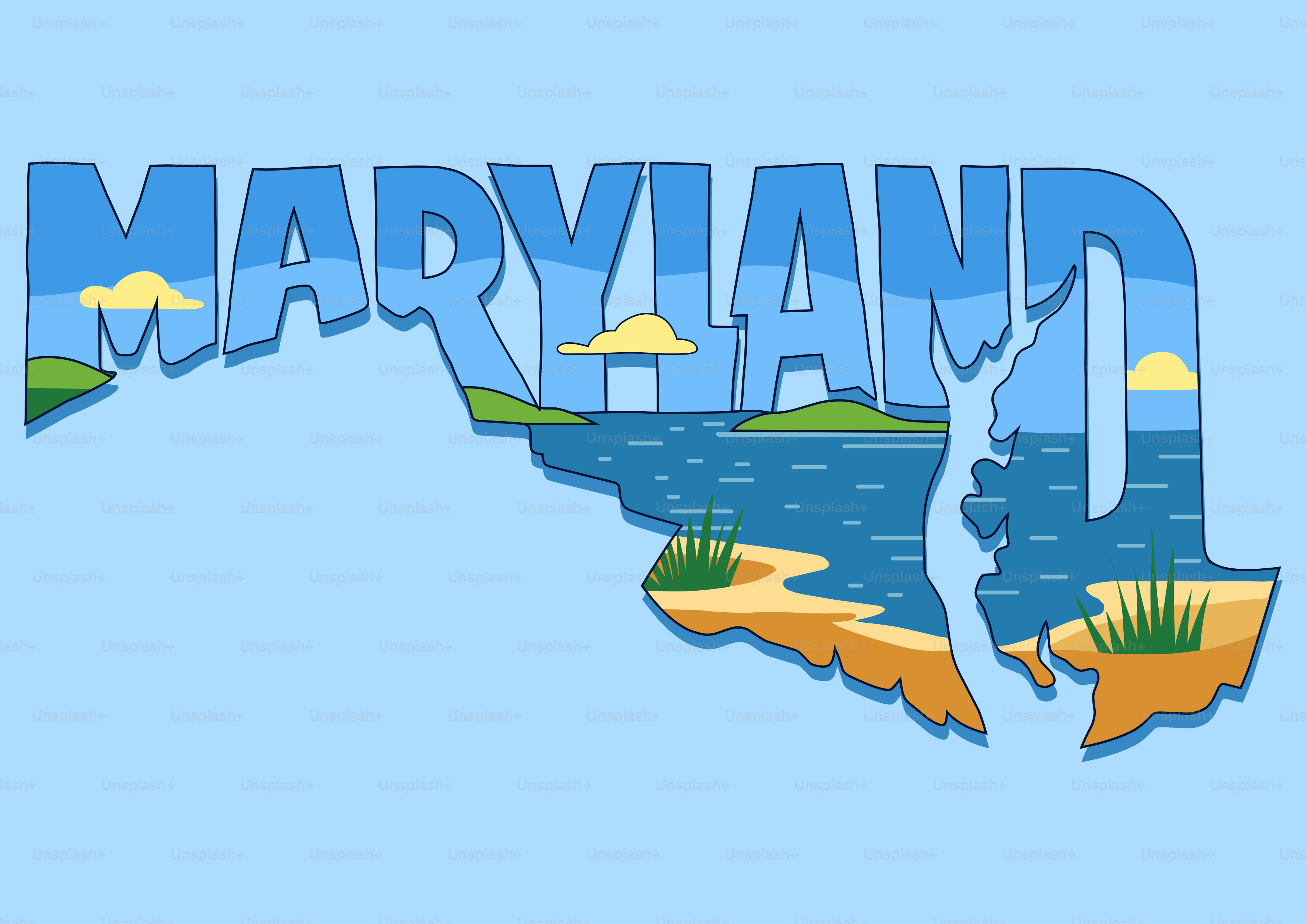 Contour de l’État du Maryland rempli d’eau et de terres