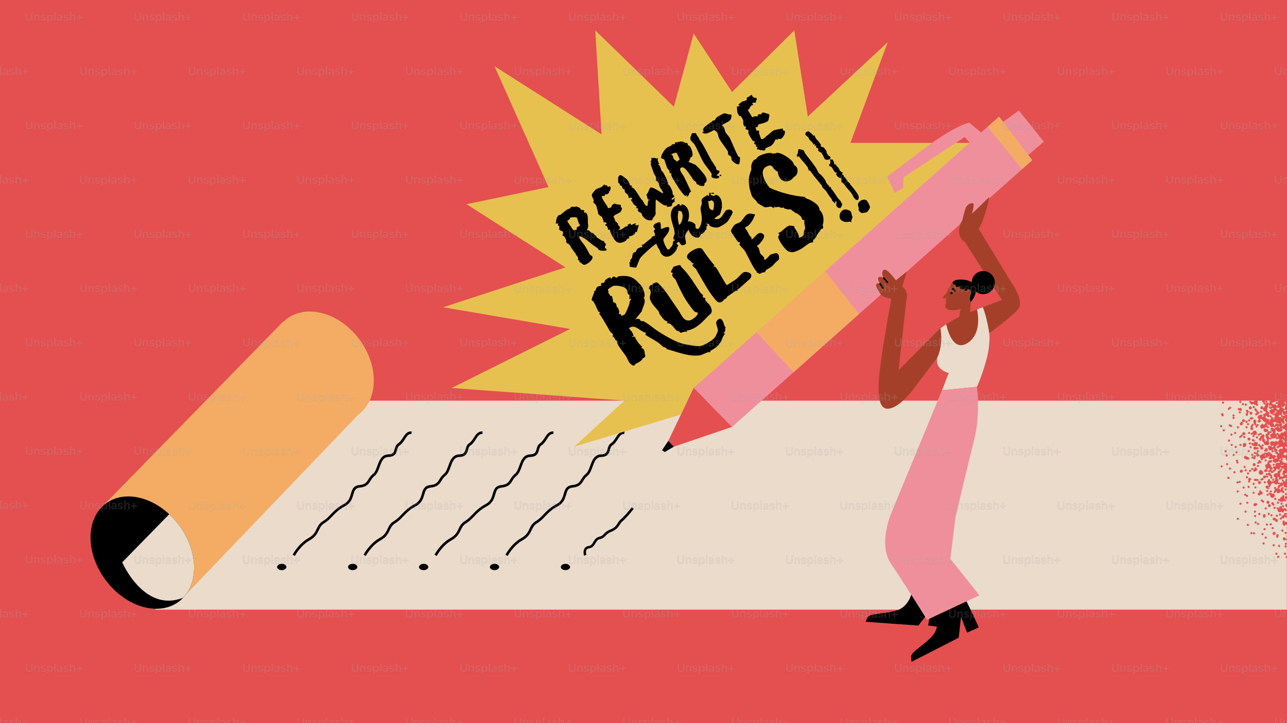 Une femme écrivant « réécrire les règles » sur un parchemin.