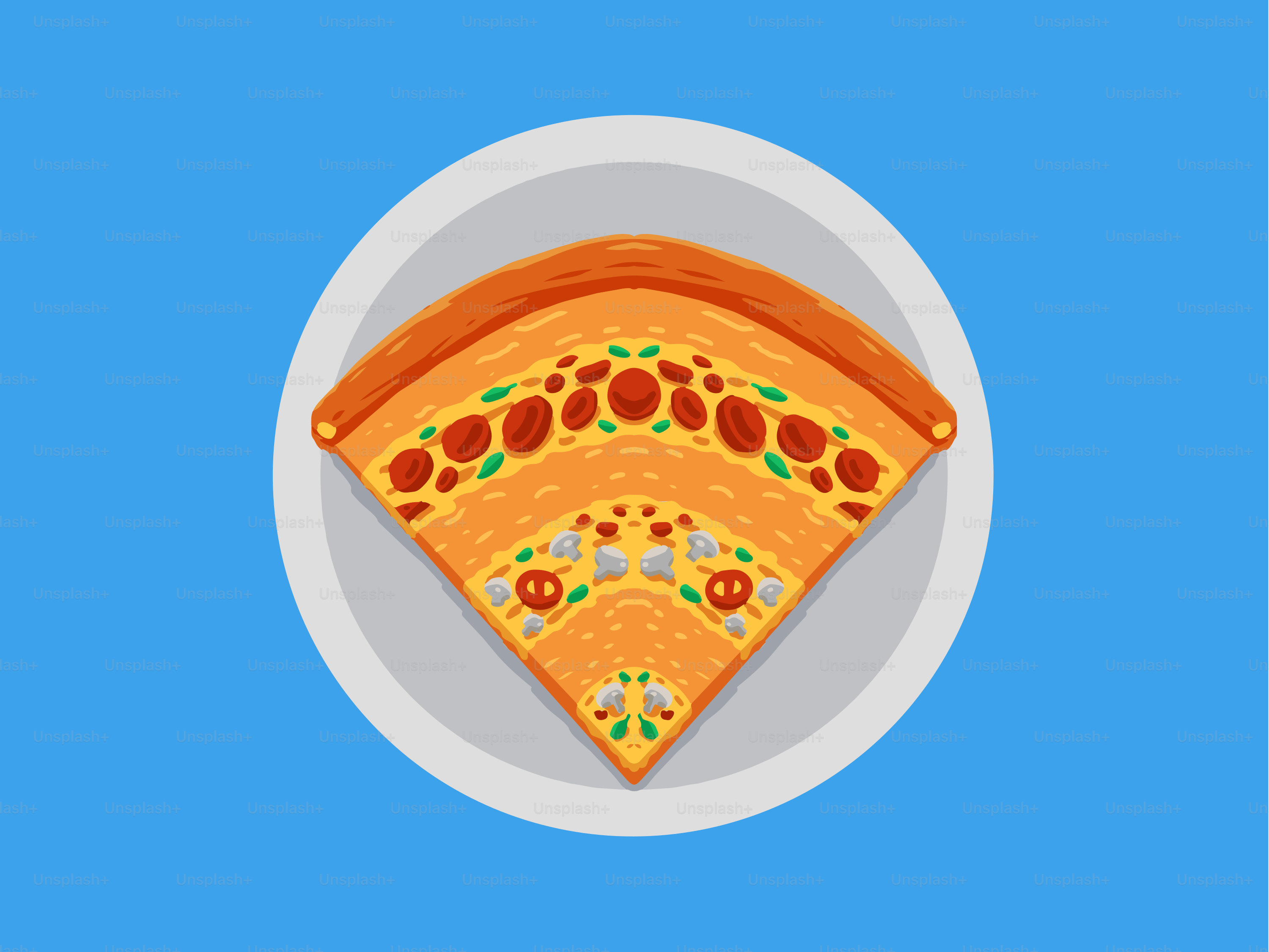 Ein Stück Pizza mit mehreren Schichten auf einem Teller
