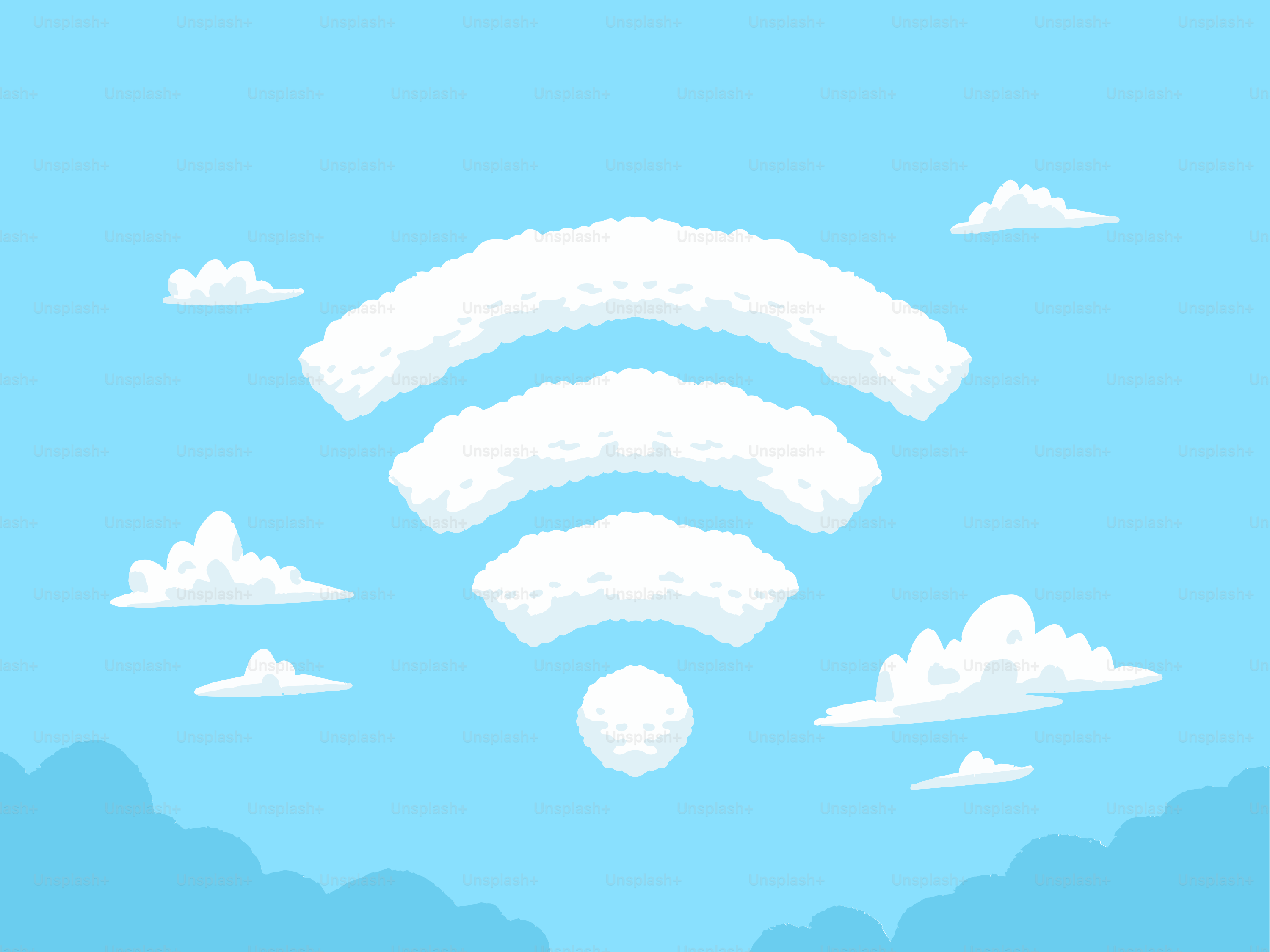 WLAN-Symbol aus Wolken am blauen Himmel
