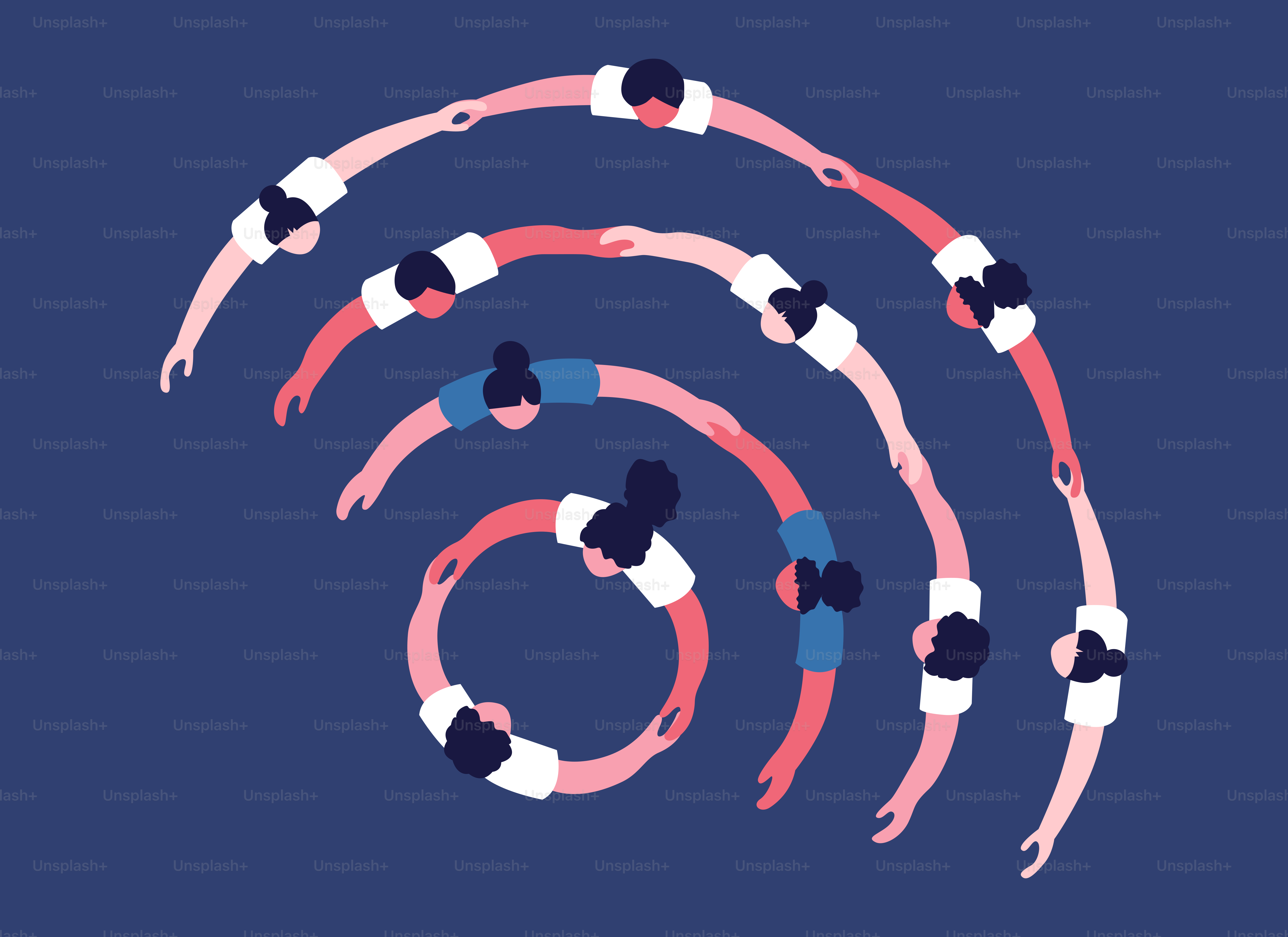 People linked together forming a wifi symbol