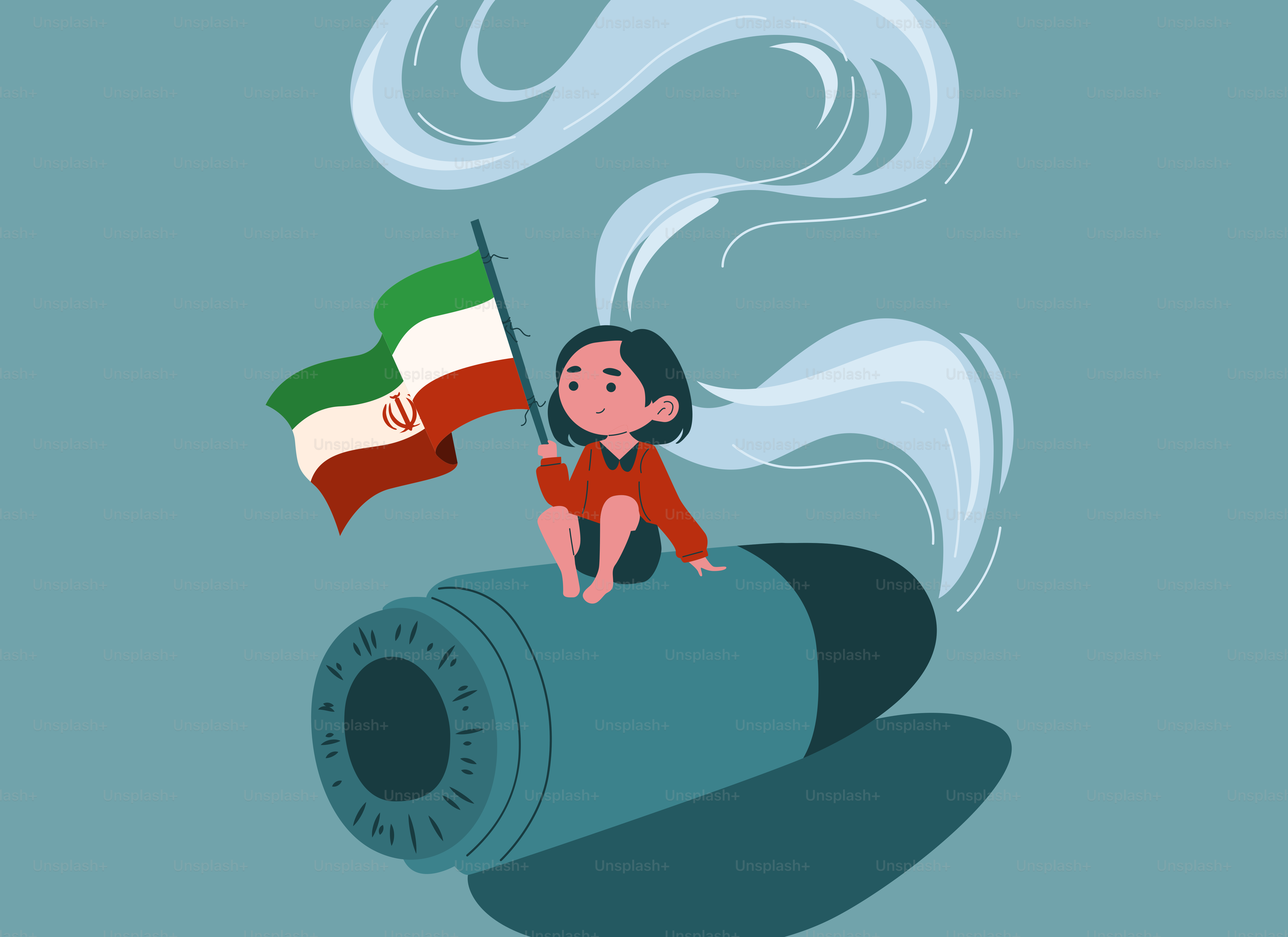 Child holding iranian flag on bullet withering bullet