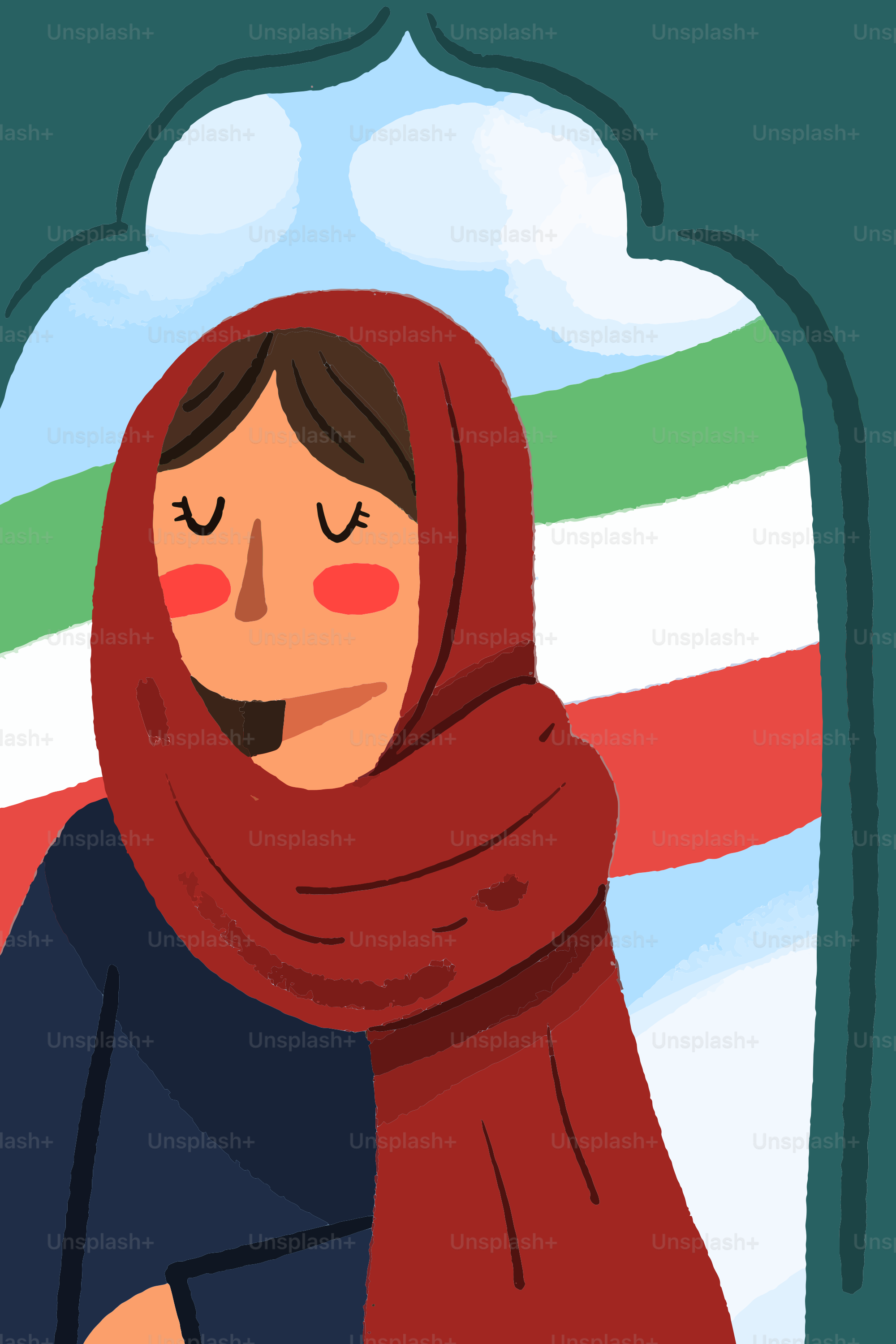 Mujer con un pañuelo rojo en la cabeza y ojos cerrados.