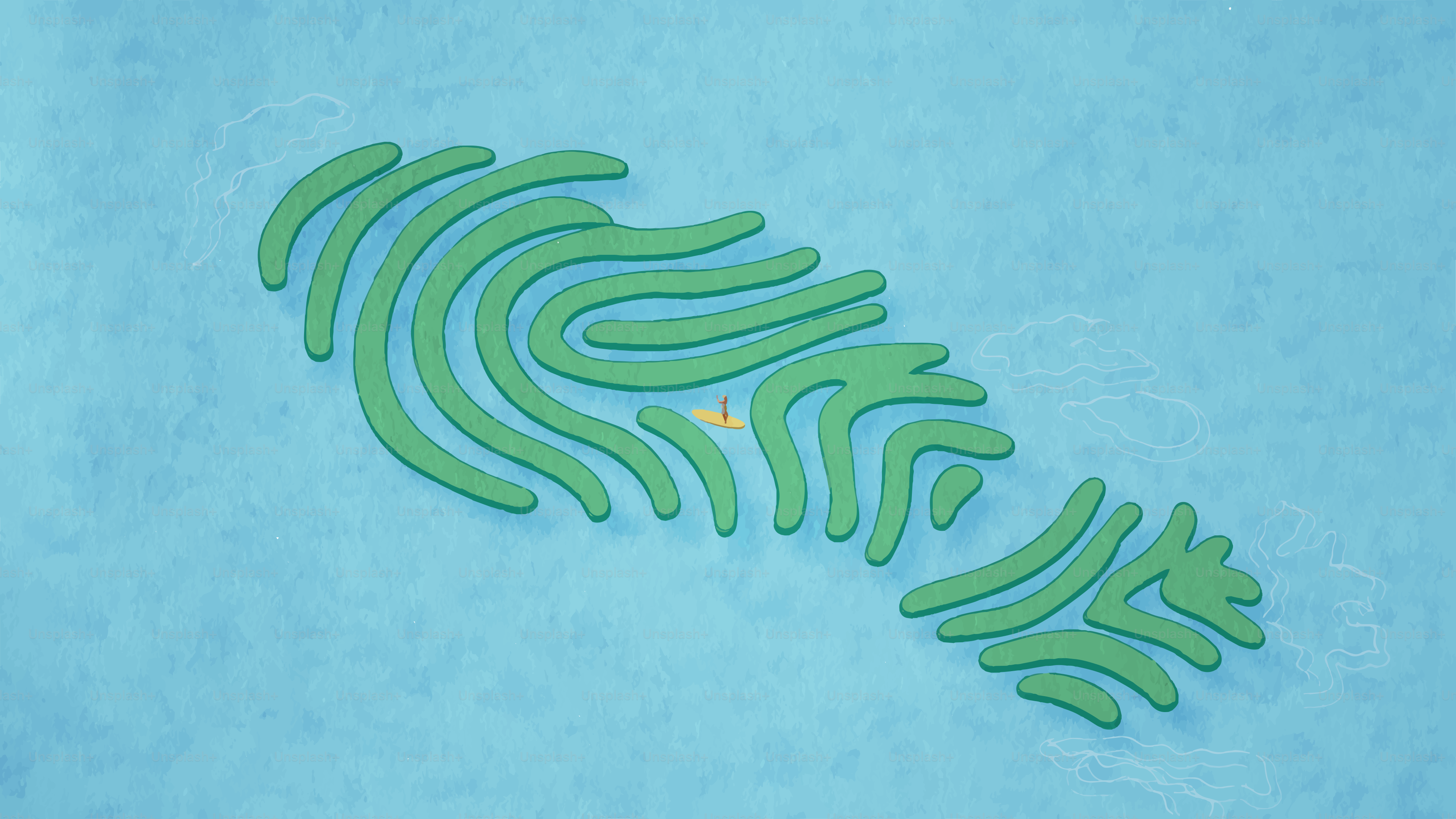 Impronta verde fatta di linee su sfondo blu