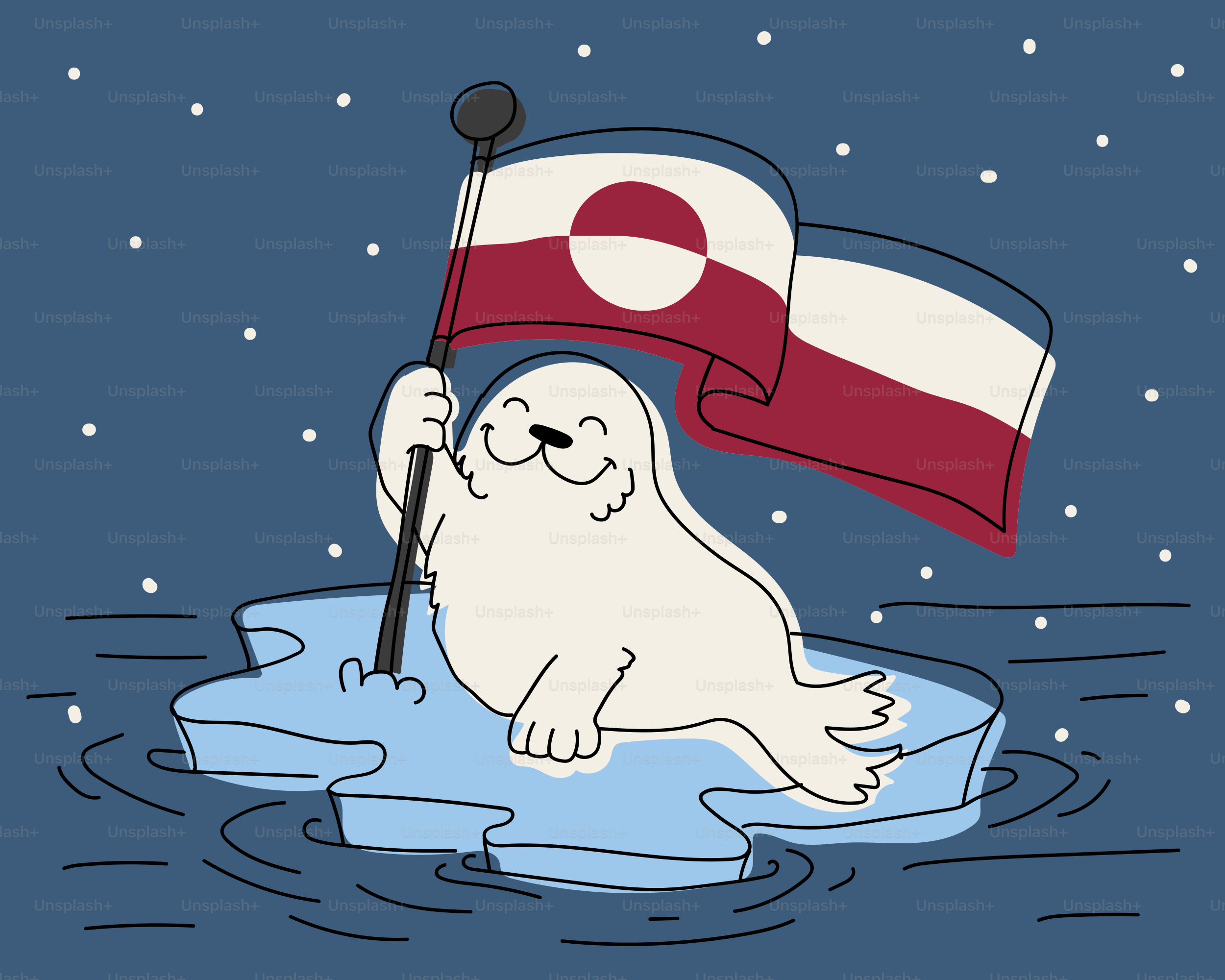 Siegel auf Eisscholle mit grönländischer Flagge