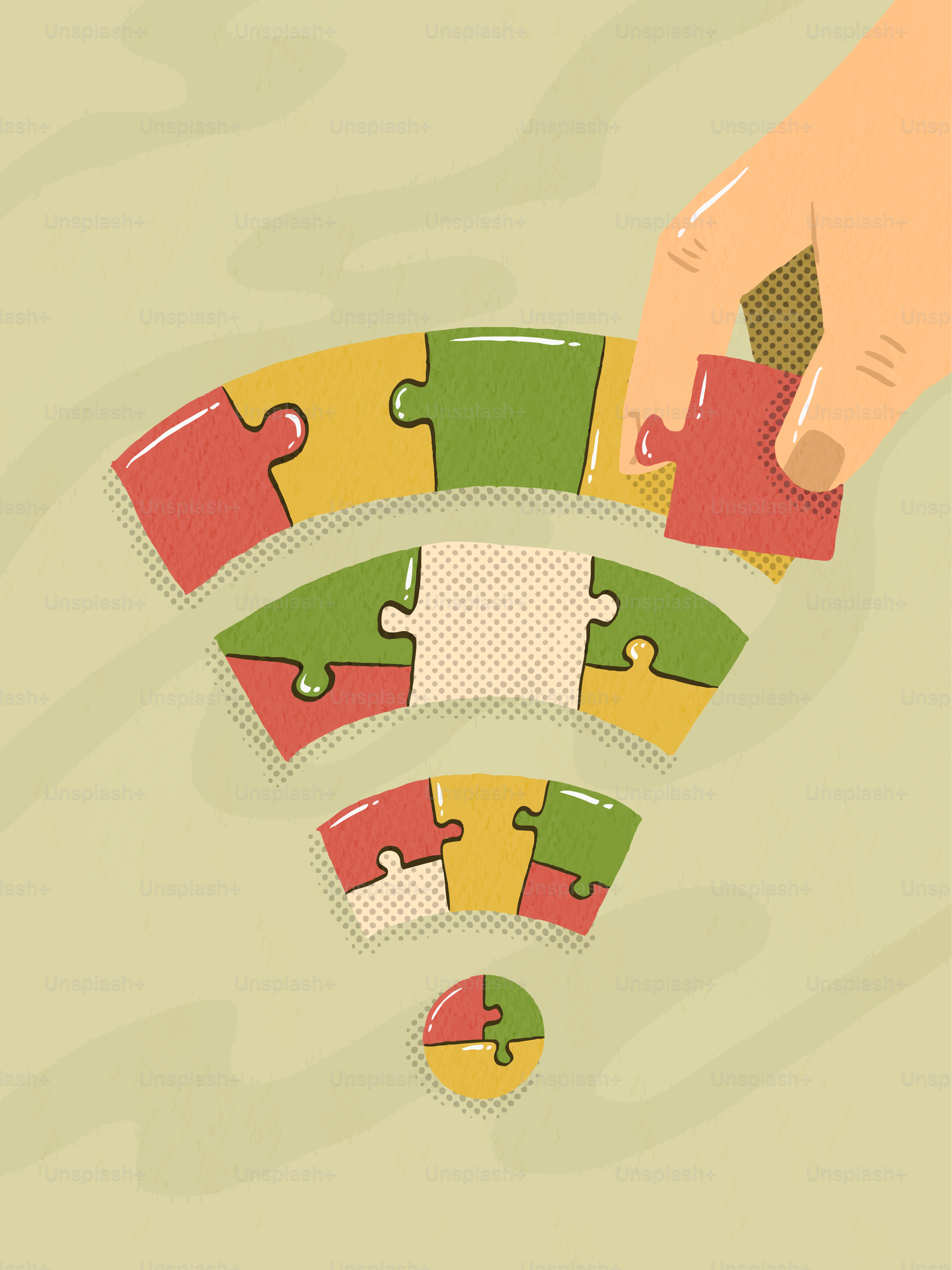 Colocando manualmente a última peça do quebra-cabeça no símbolo Wi-Fi.