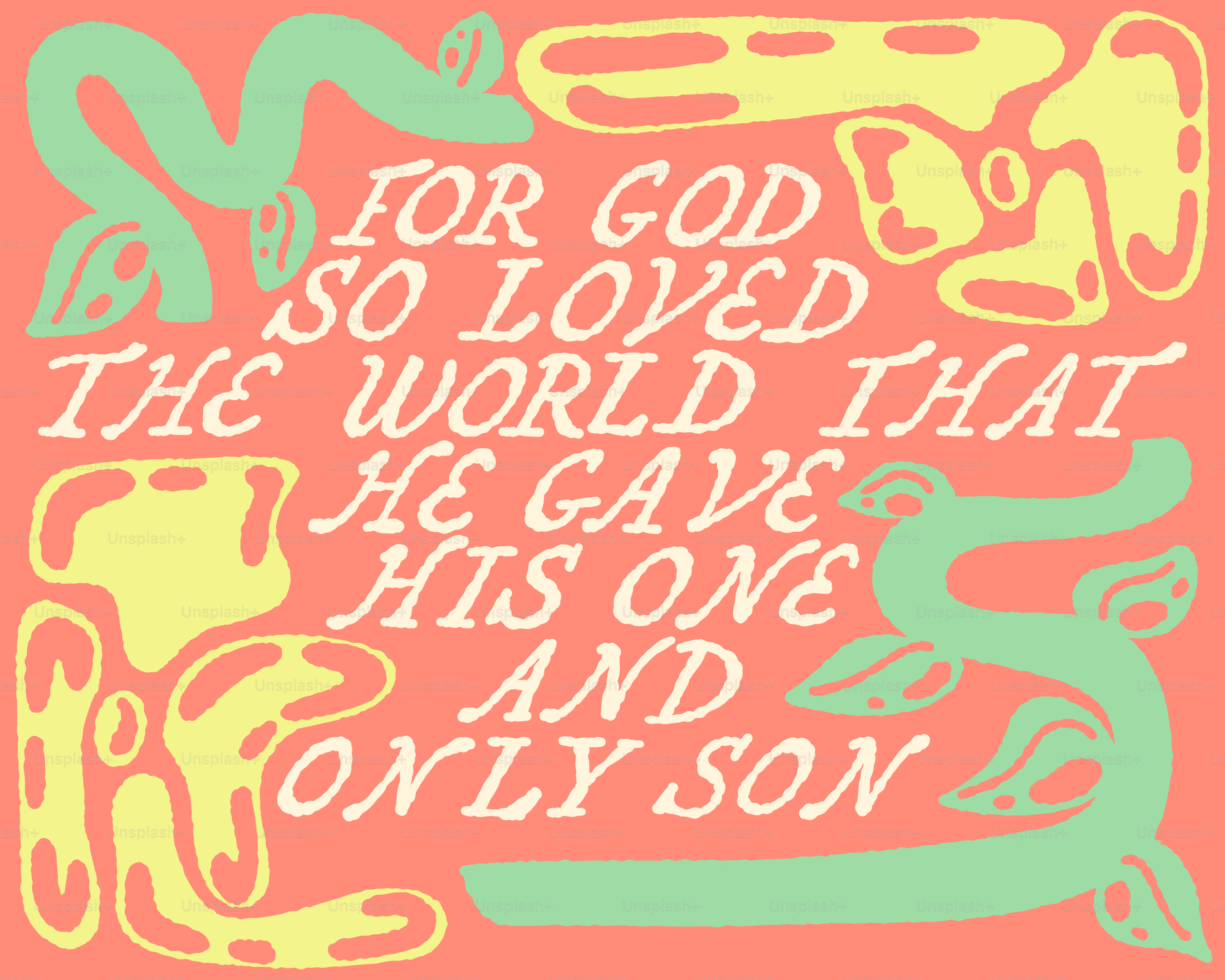 Text with abstract shapes and floral elements