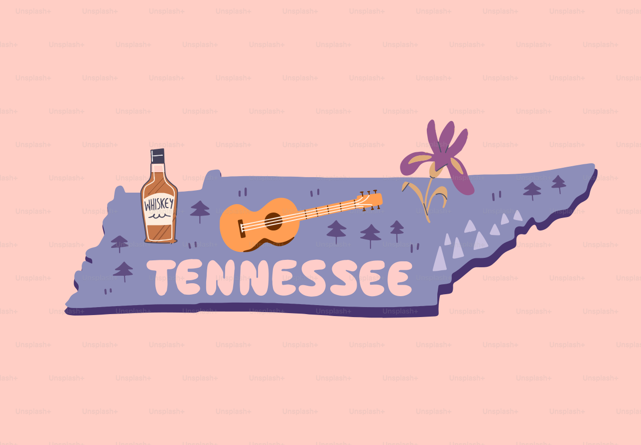 象徴的なシンボルを持つテネシー州の輪郭