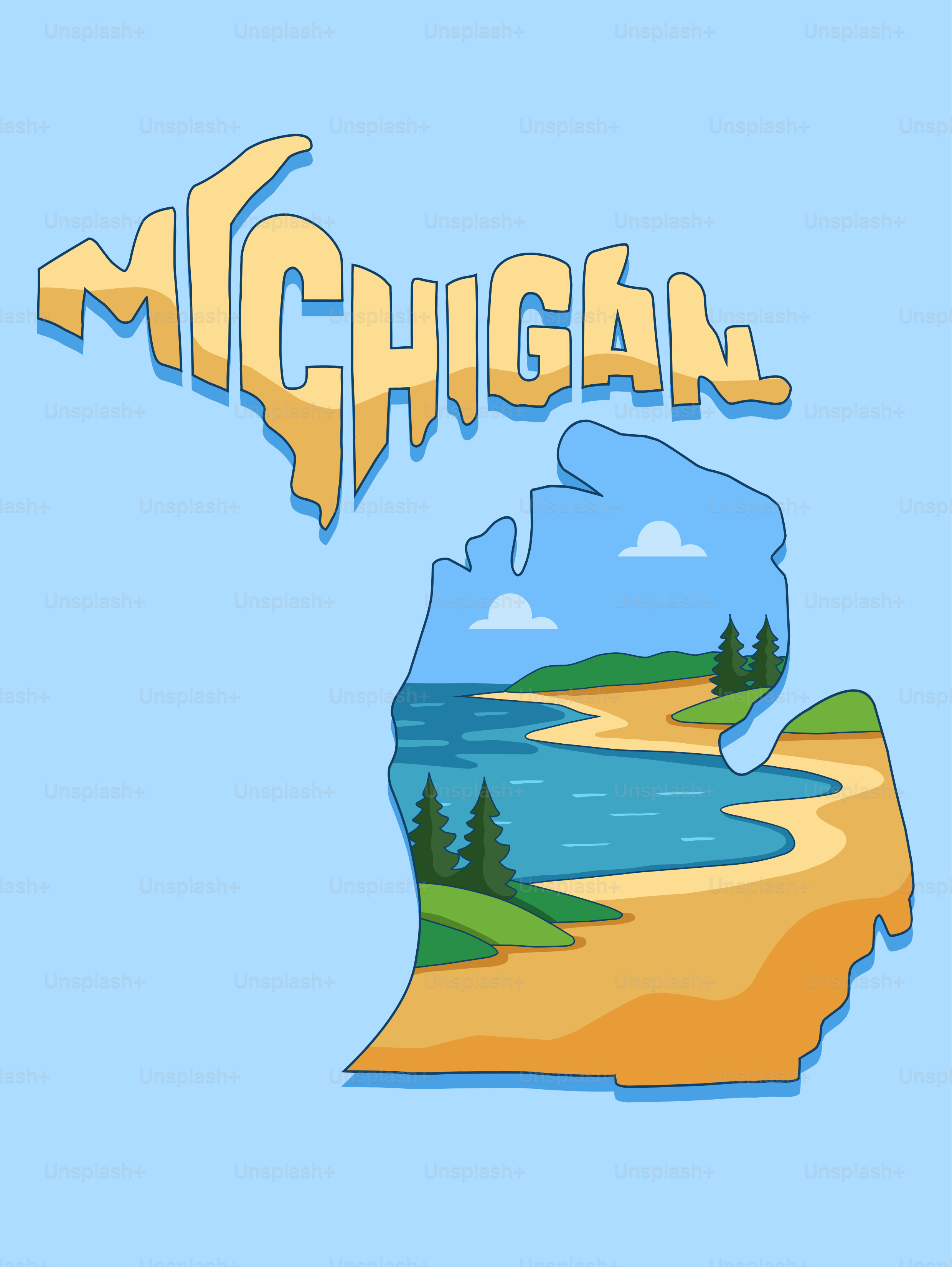 Aperçu de l’État du Michigan avec une scène plage et aquatique