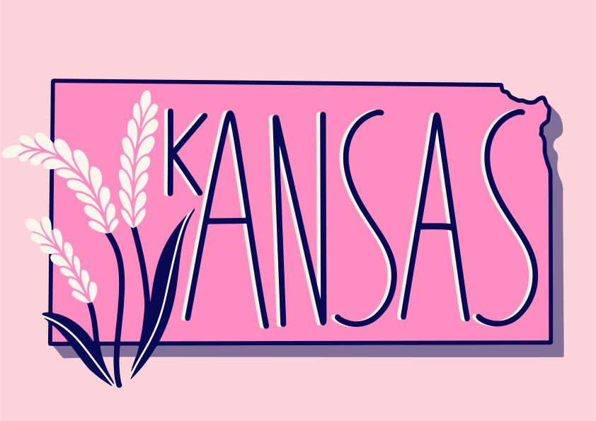 Kansas State Form mit Weizenstängeln und Text.
