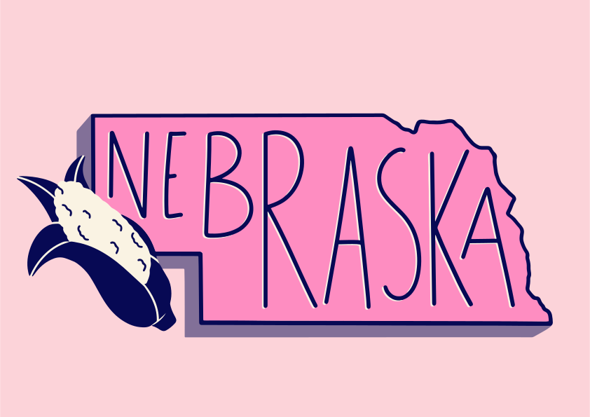 Nebraska state outline with corn illustration