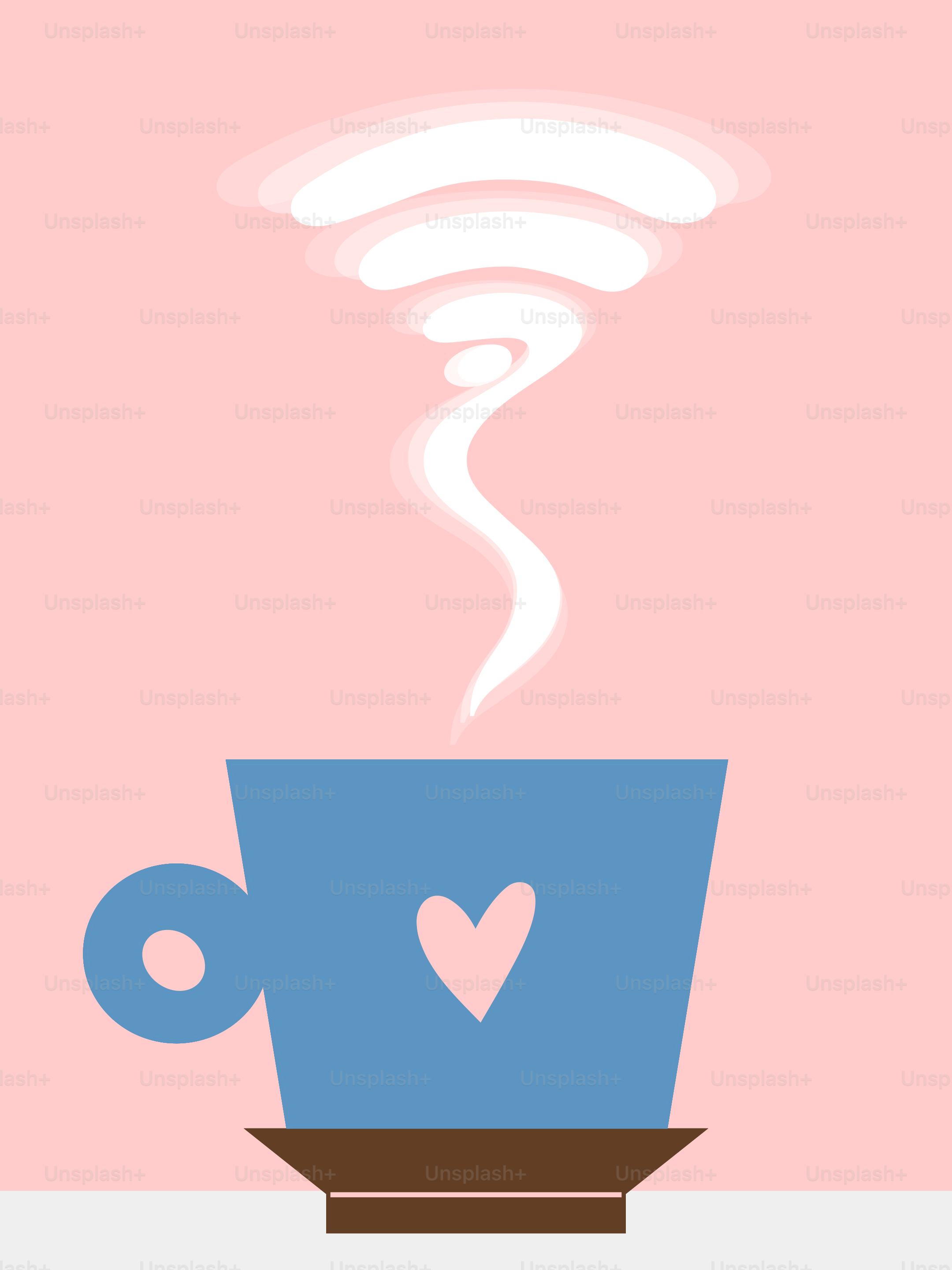 Una taza azul con corazón y vapor