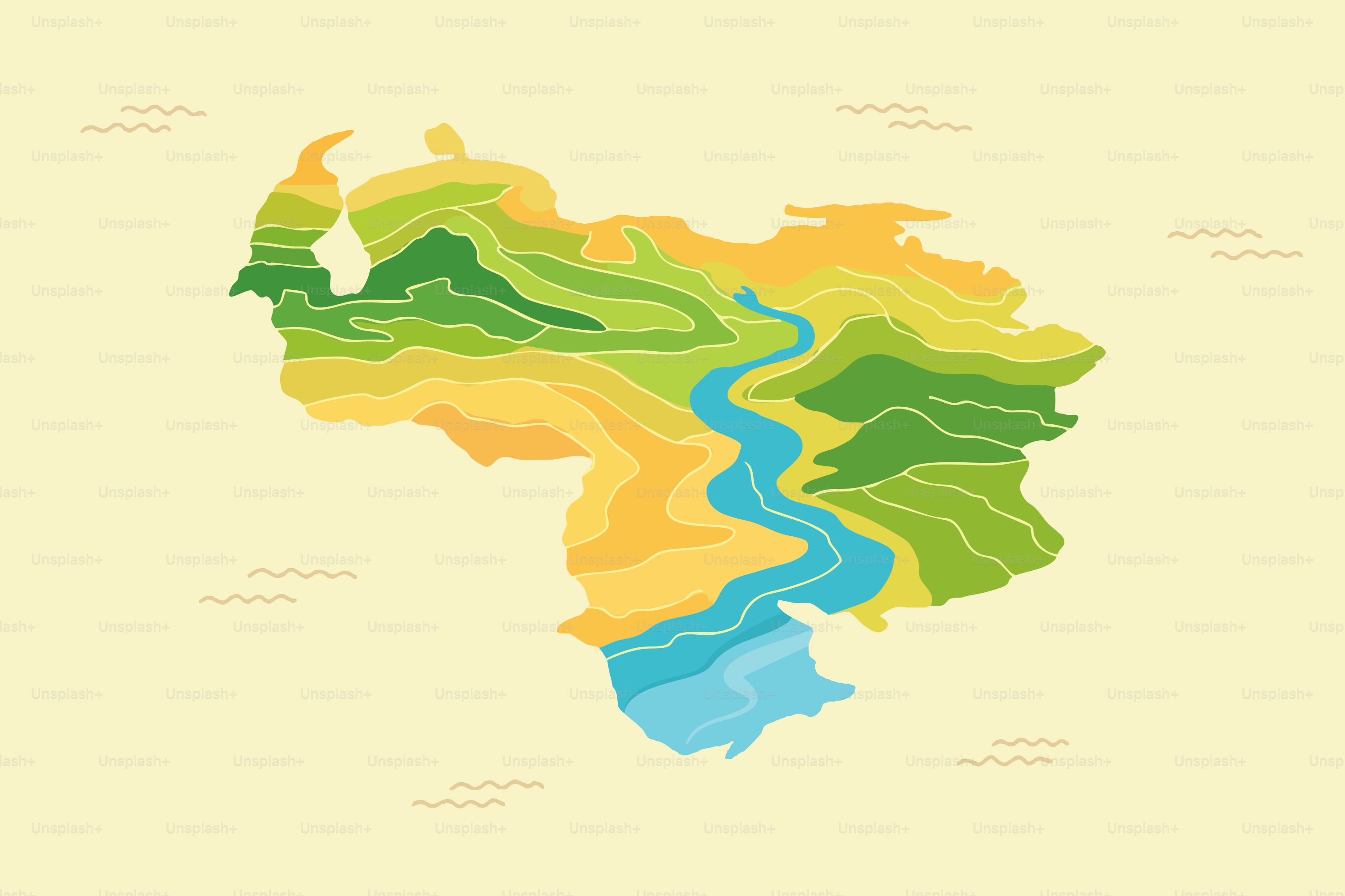 Mapa estilizado da Venezuela com contornos topográficos vetor – Imagem ...