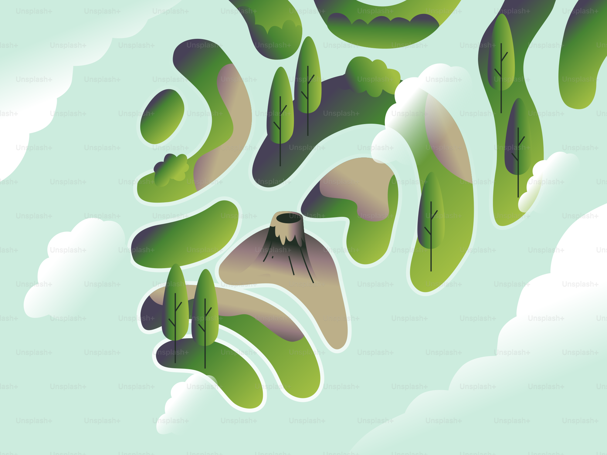 Floating islands with trees and clouds