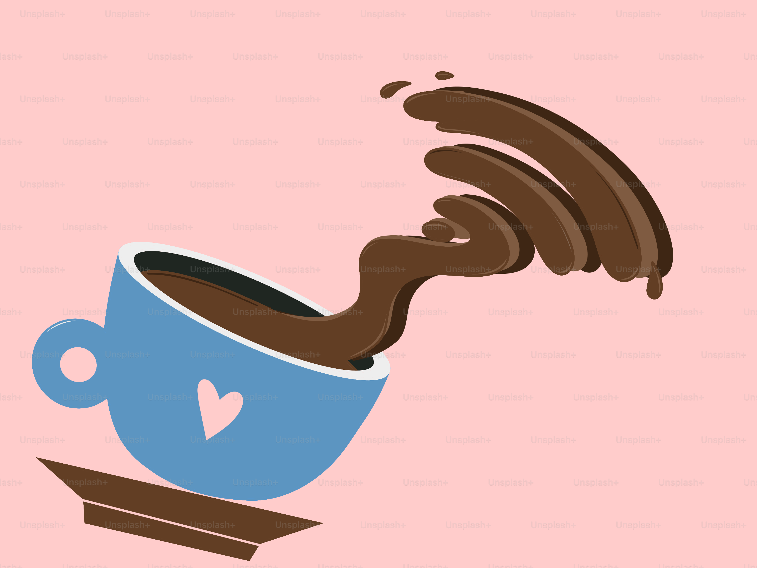 A blue cup with coffee splashing out