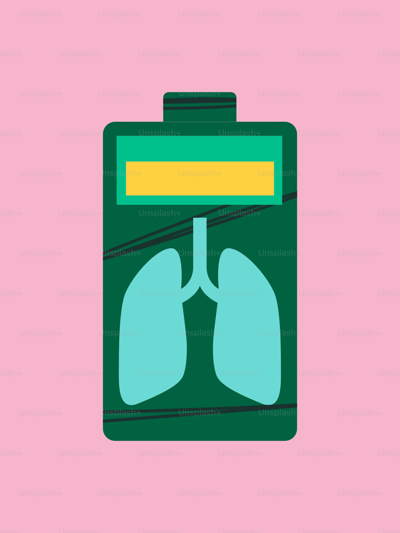 Battery symbol with lungs inside on pink background