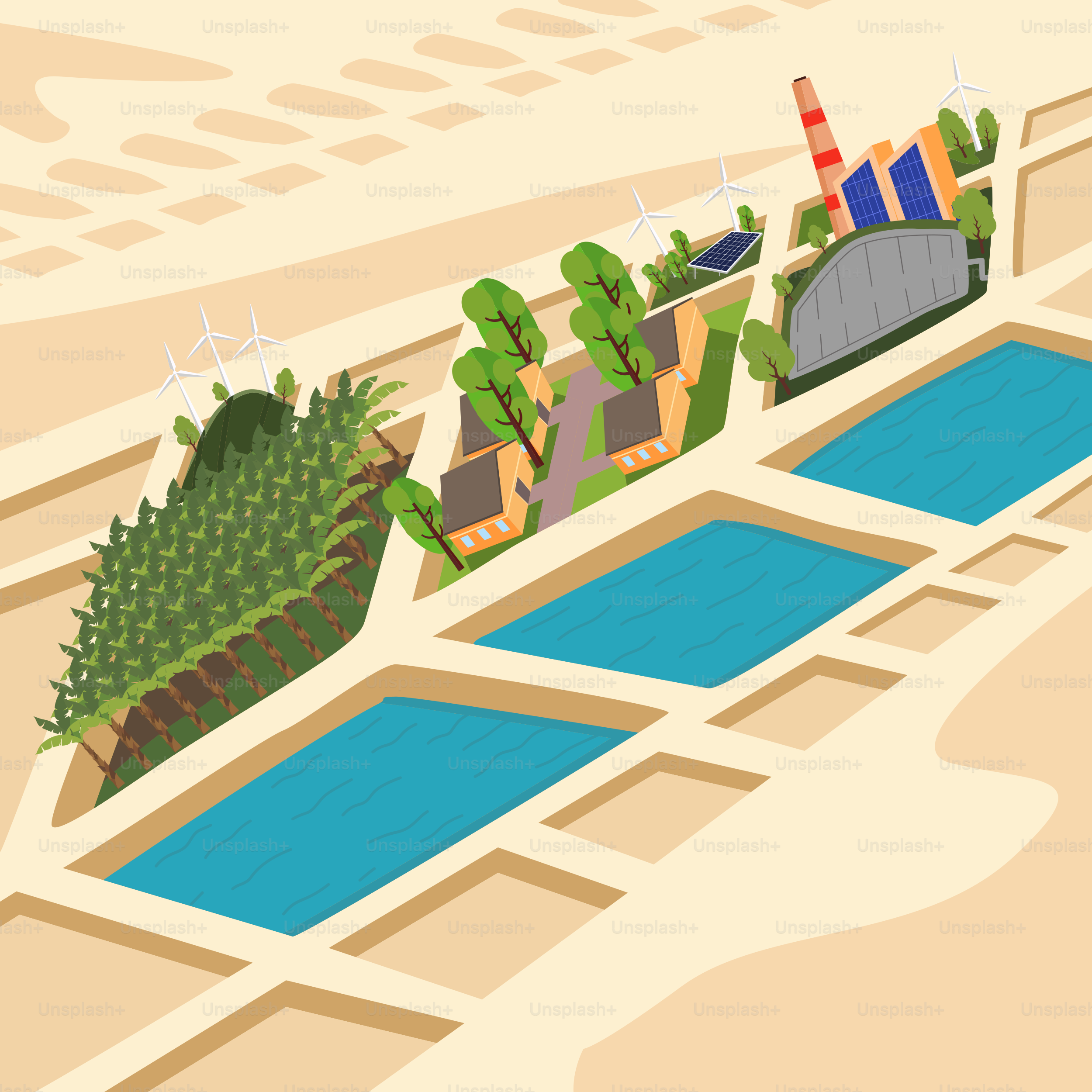 Sustainable city with green spaces and clean energy