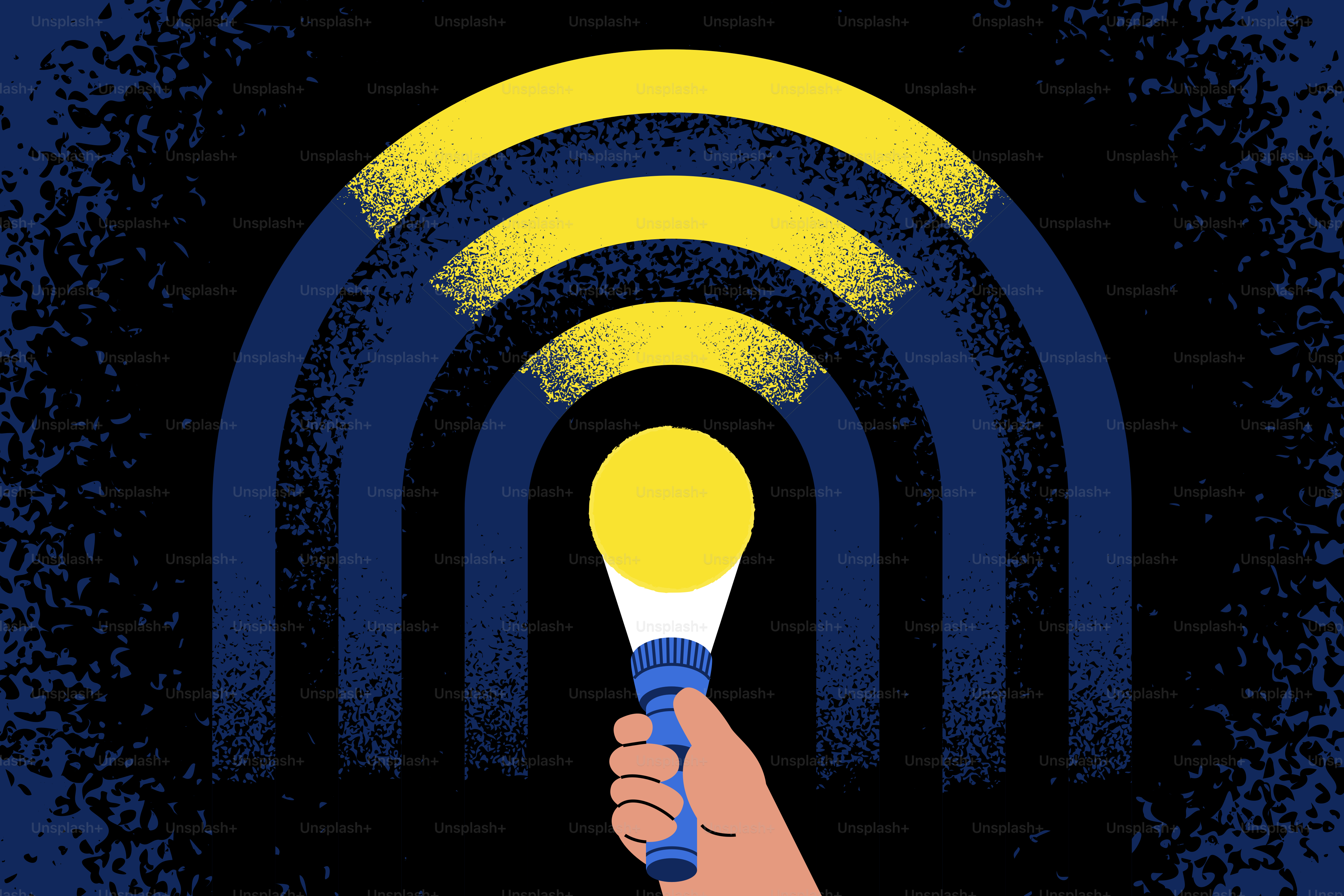 Hand holding a lit lightbulb with radiating waves