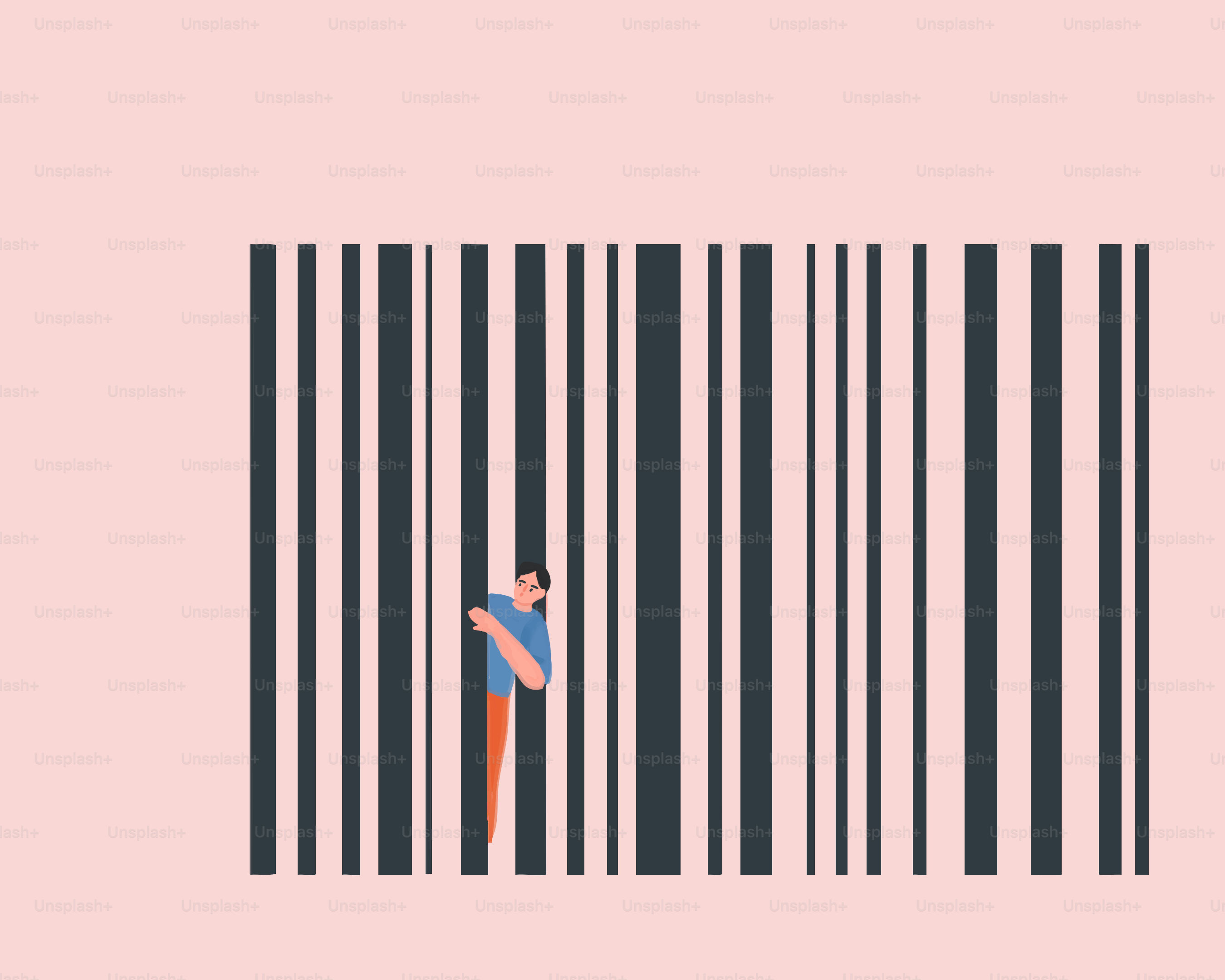Person peeking through a large barcode