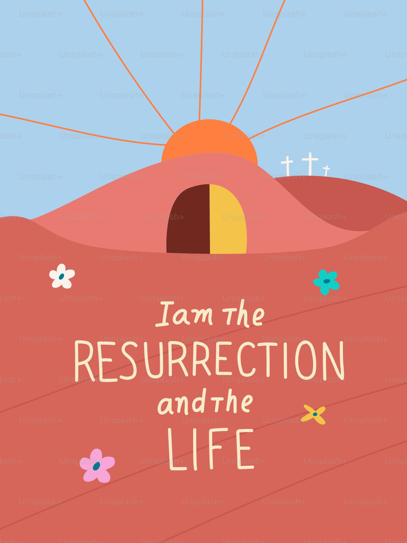 Tomba vuota con alba e croci