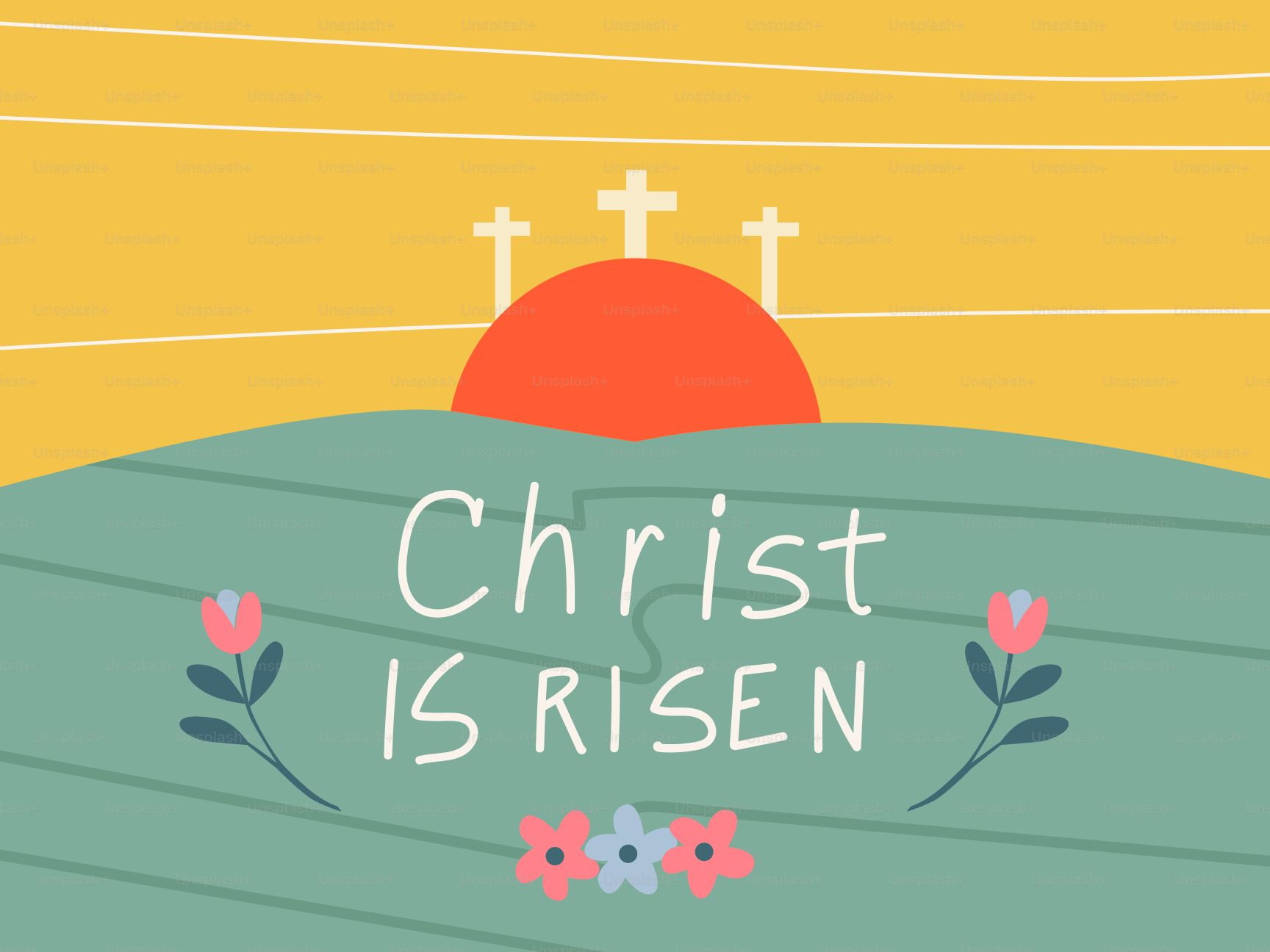 Cristo è risorto, con tre croci e l'alba