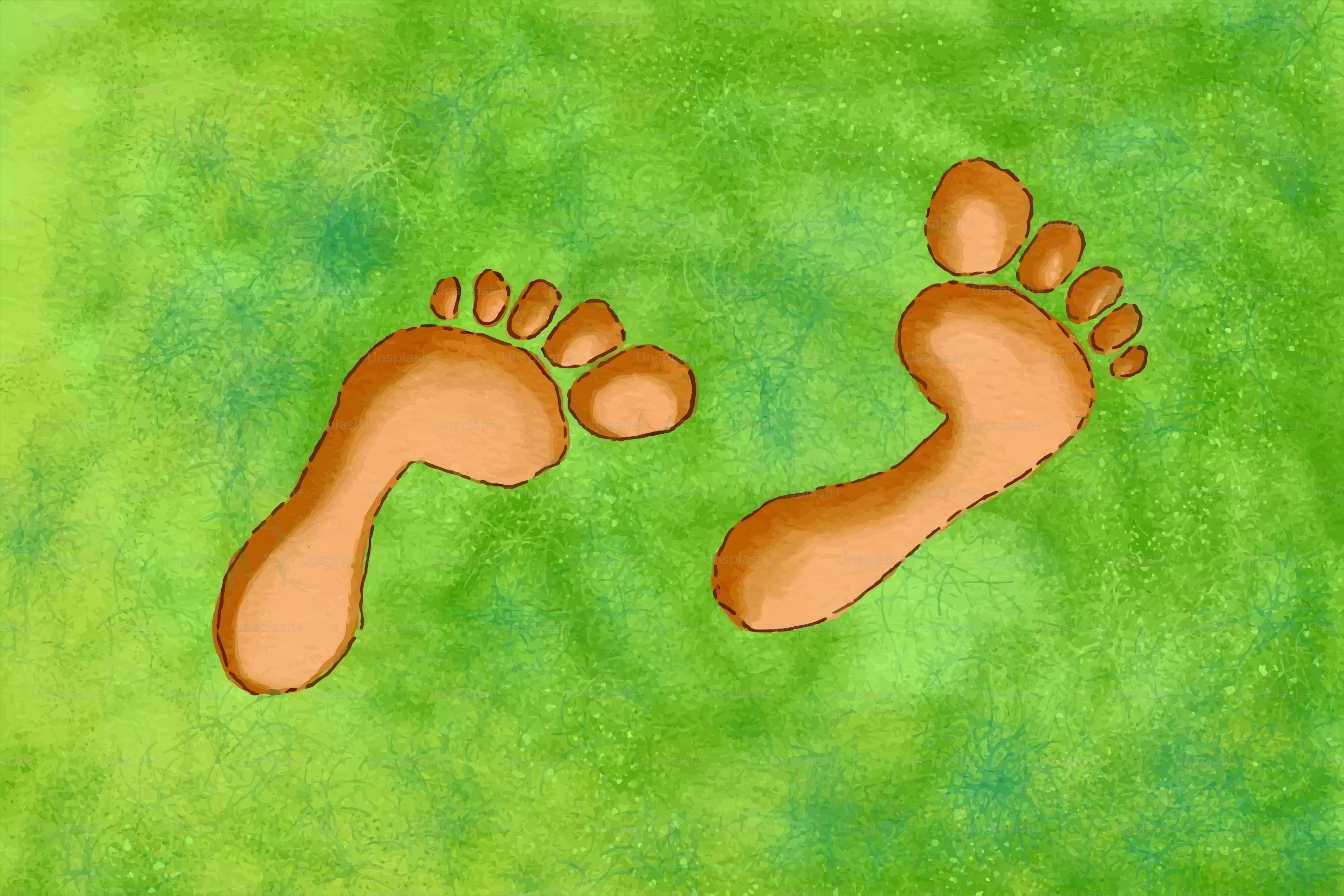 Due impronte arancioni su uno sfondo verde.