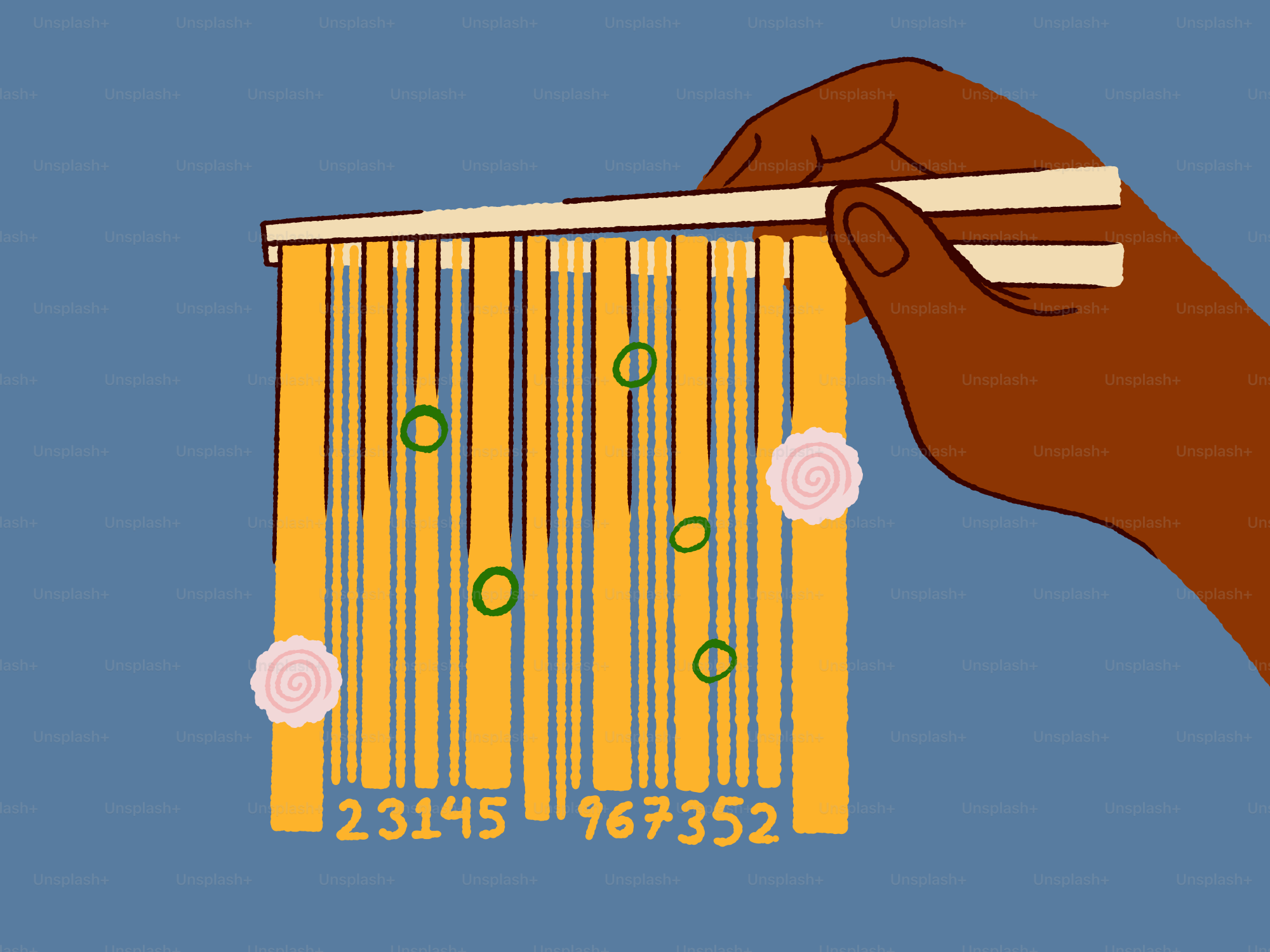 Essstäbchen enthalten Nudeln, die einem Barcode ähneln.