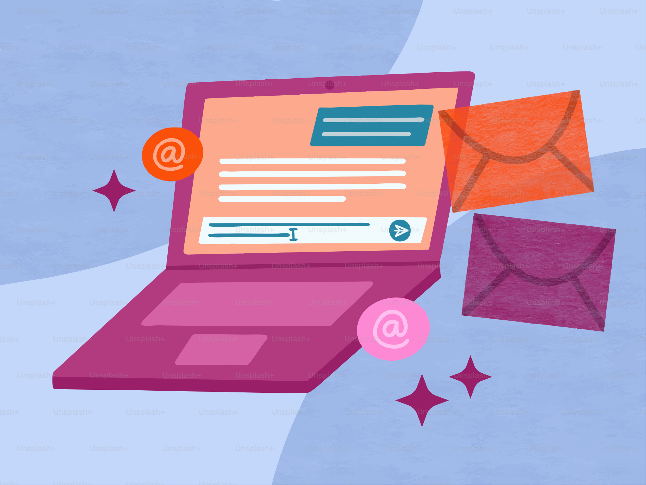 Laptop con buste e icone email