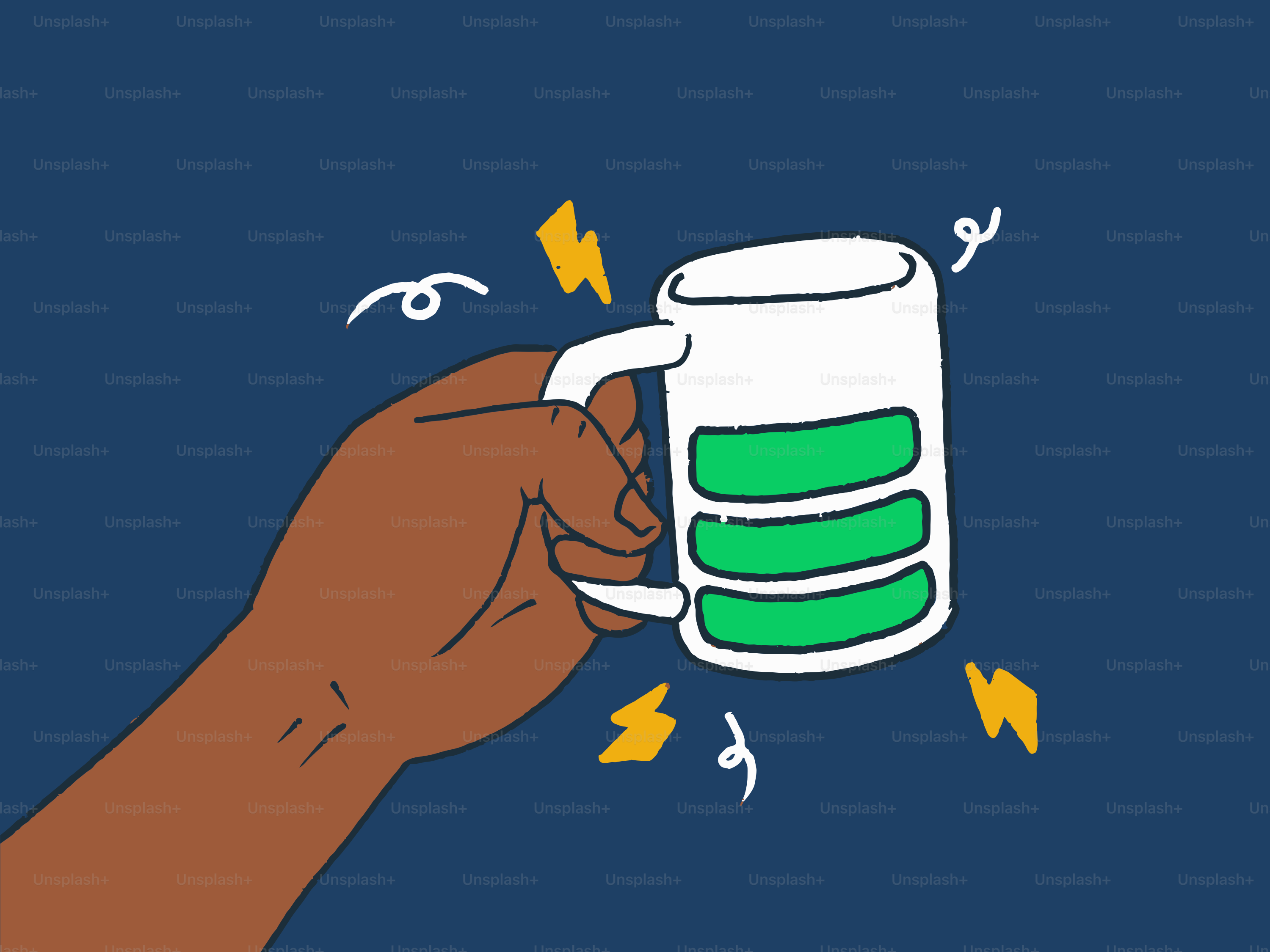 Tenir une tasse avec la batterie pleine dans la main.