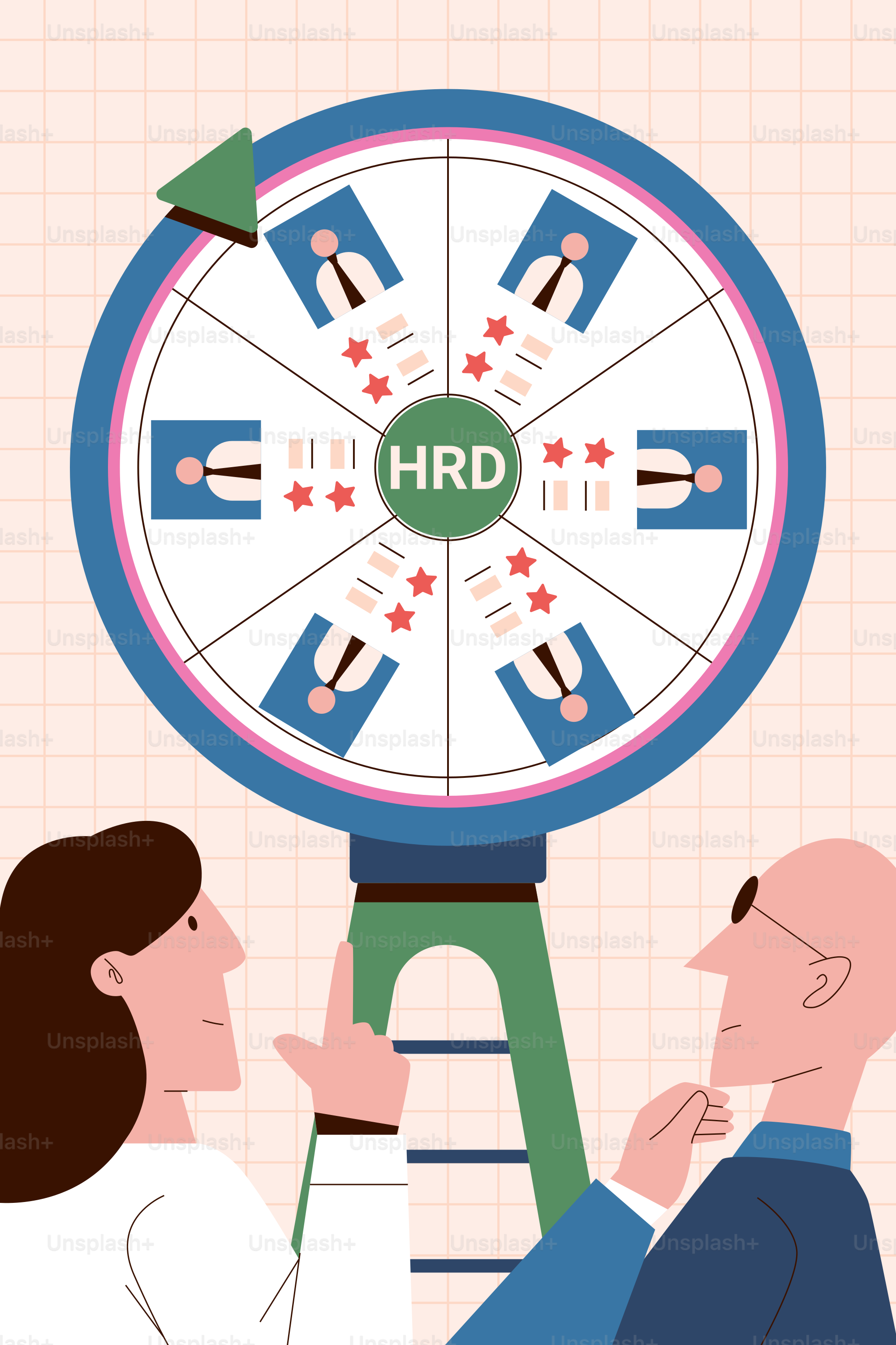 Spinning wheel with hrd and employee icons.