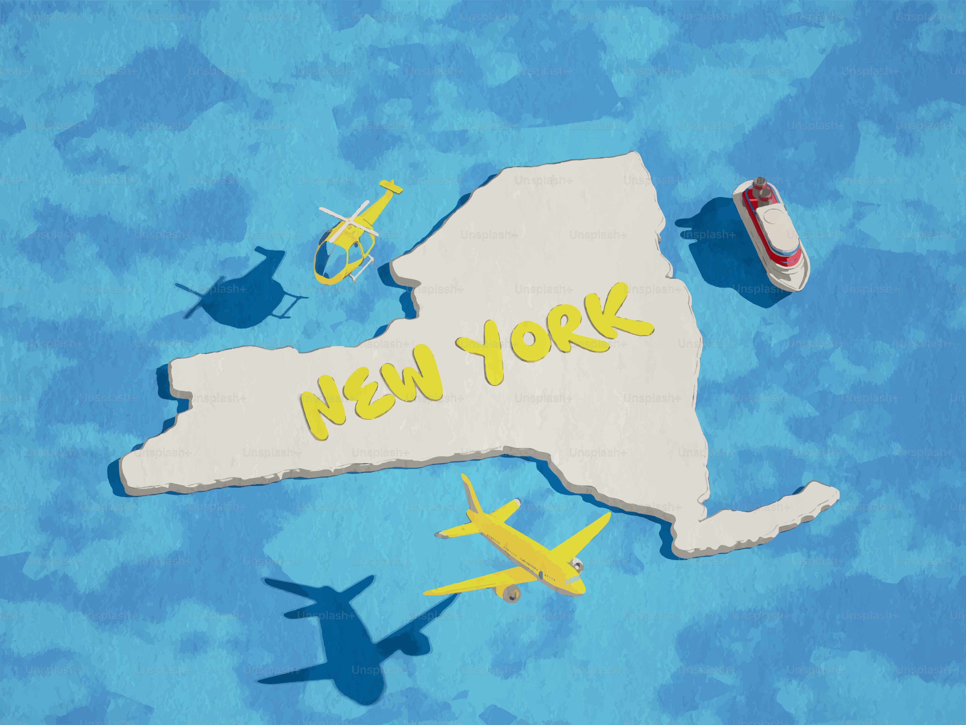 New york state map with transportation icons