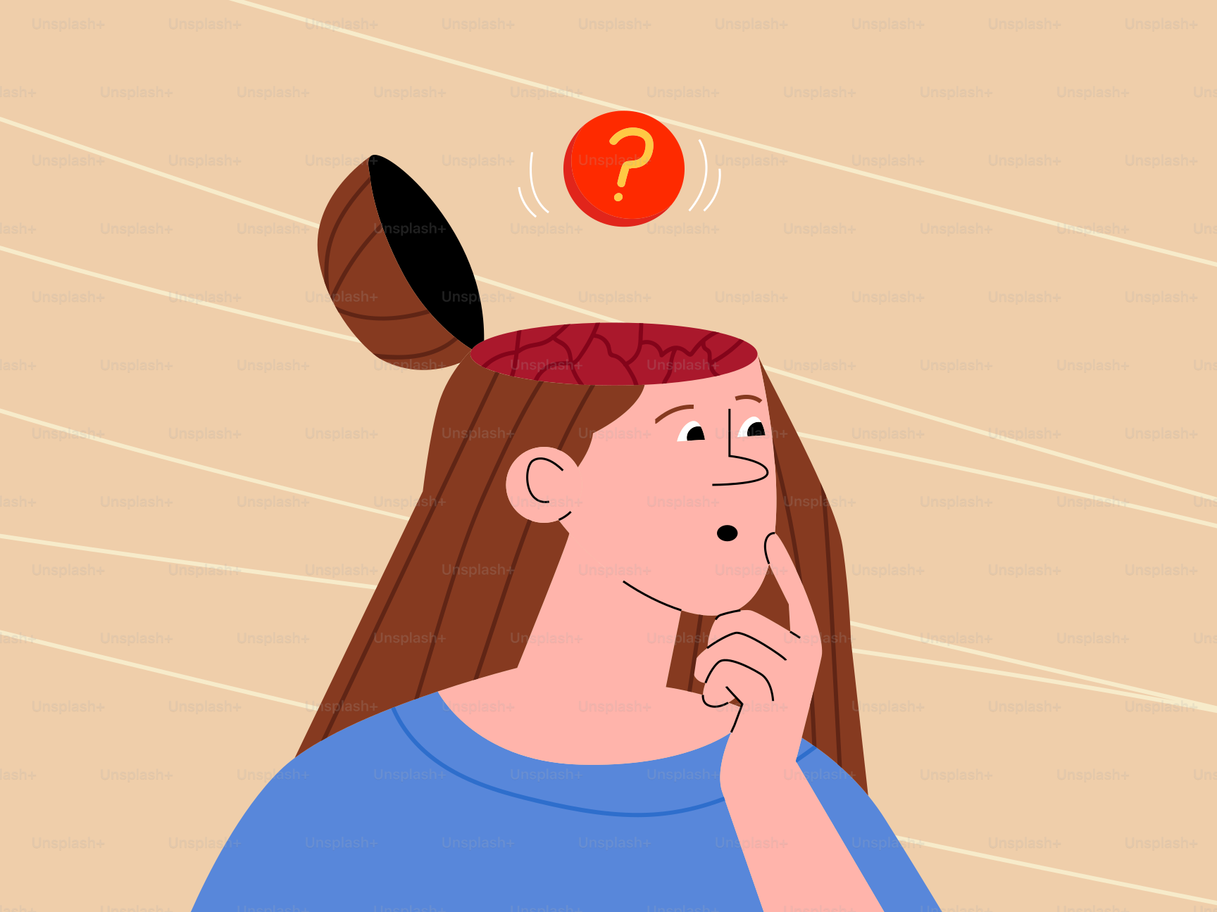 Donna con la testa aperta e punto interrogativo