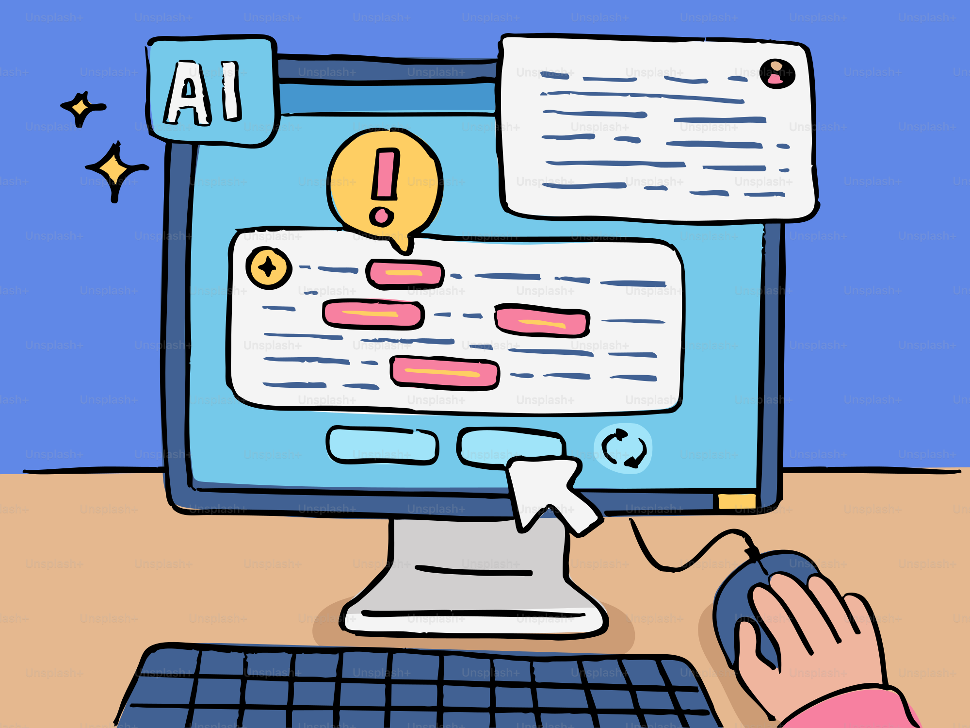 Computer screen displays ai interface with user interaction.