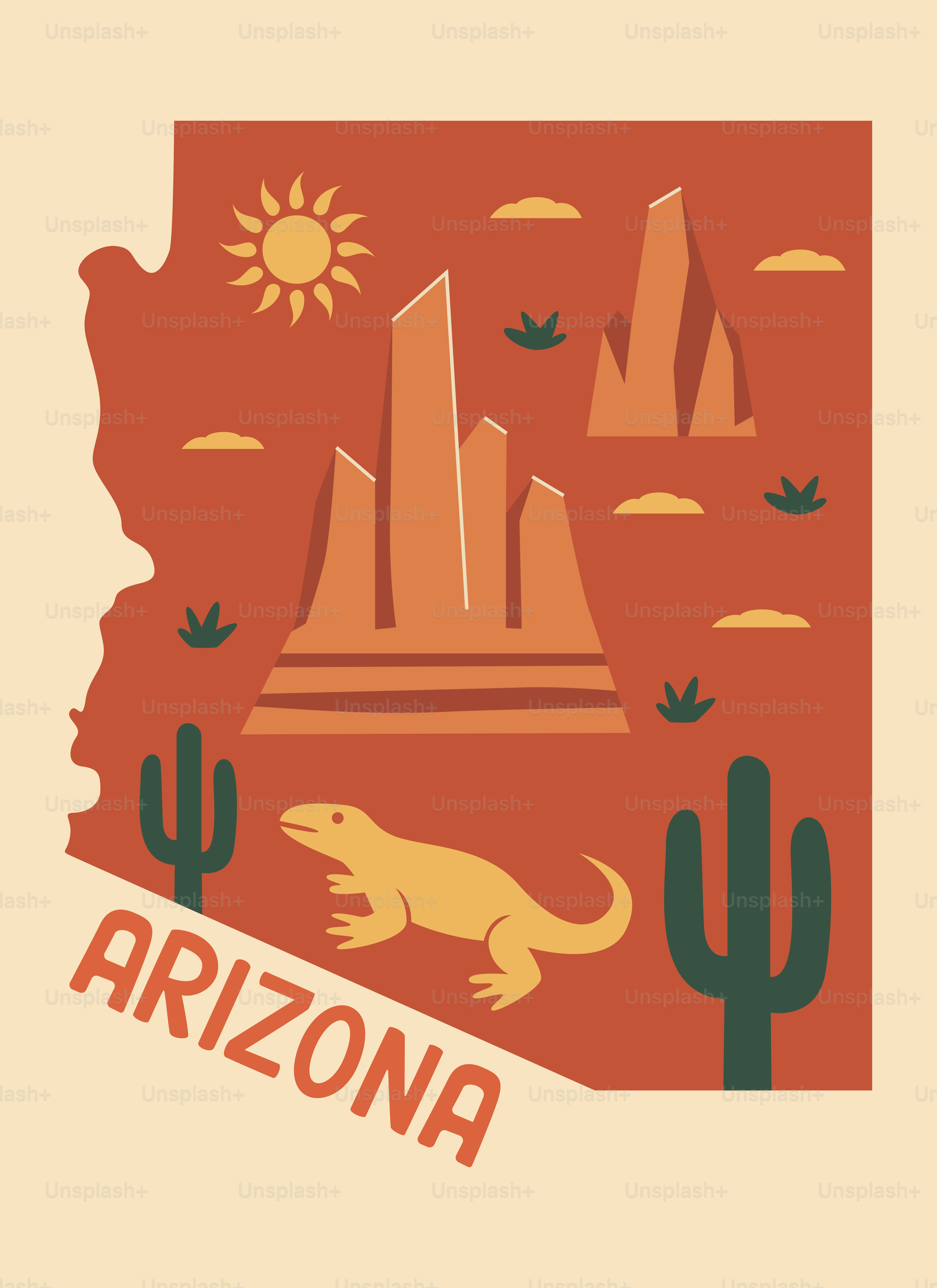 Paesaggio desertico dell'Arizona con lucertole e cactus