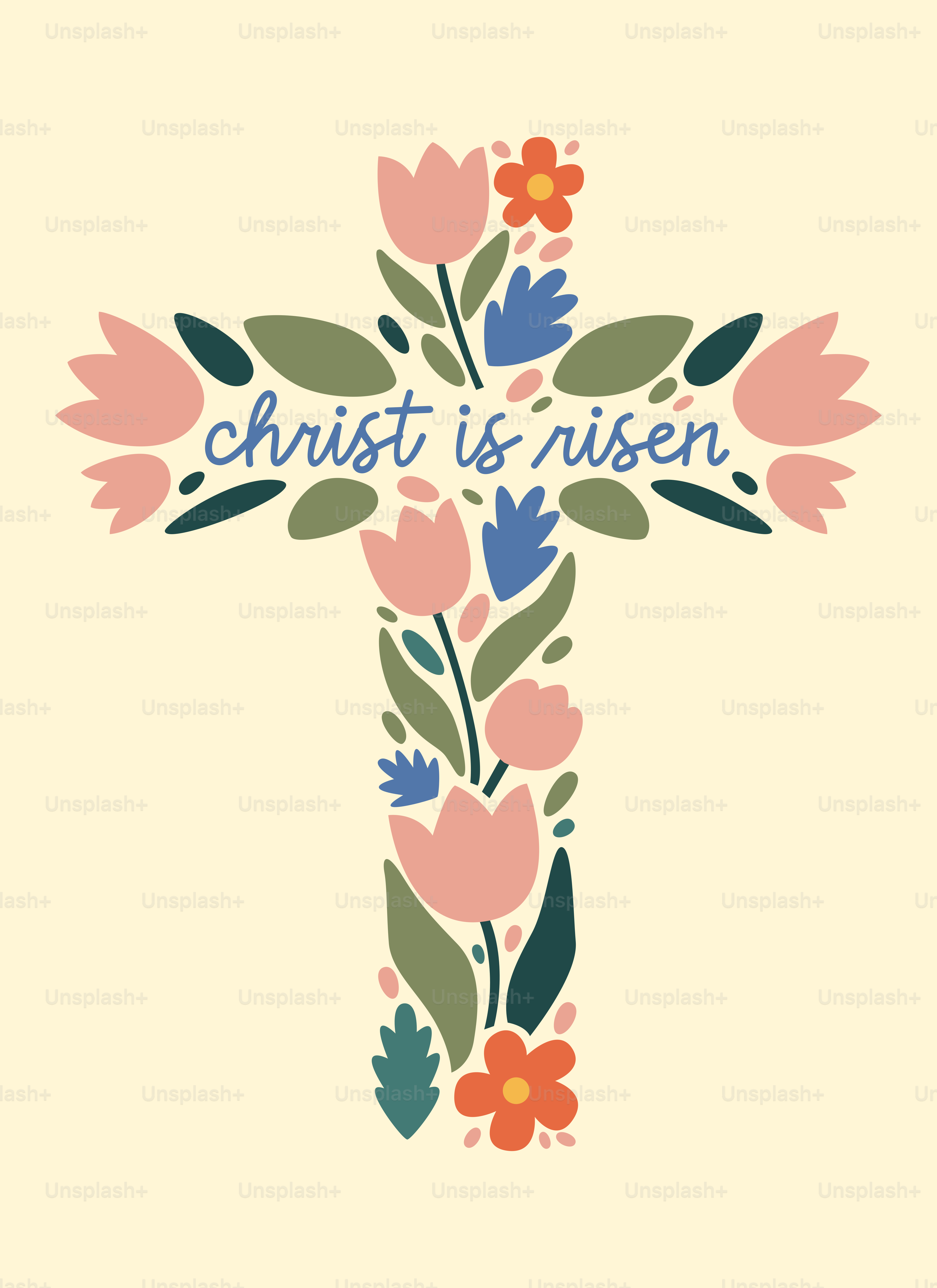 Blumenkreuz mit dem Text "Christus ist auferstanden"
