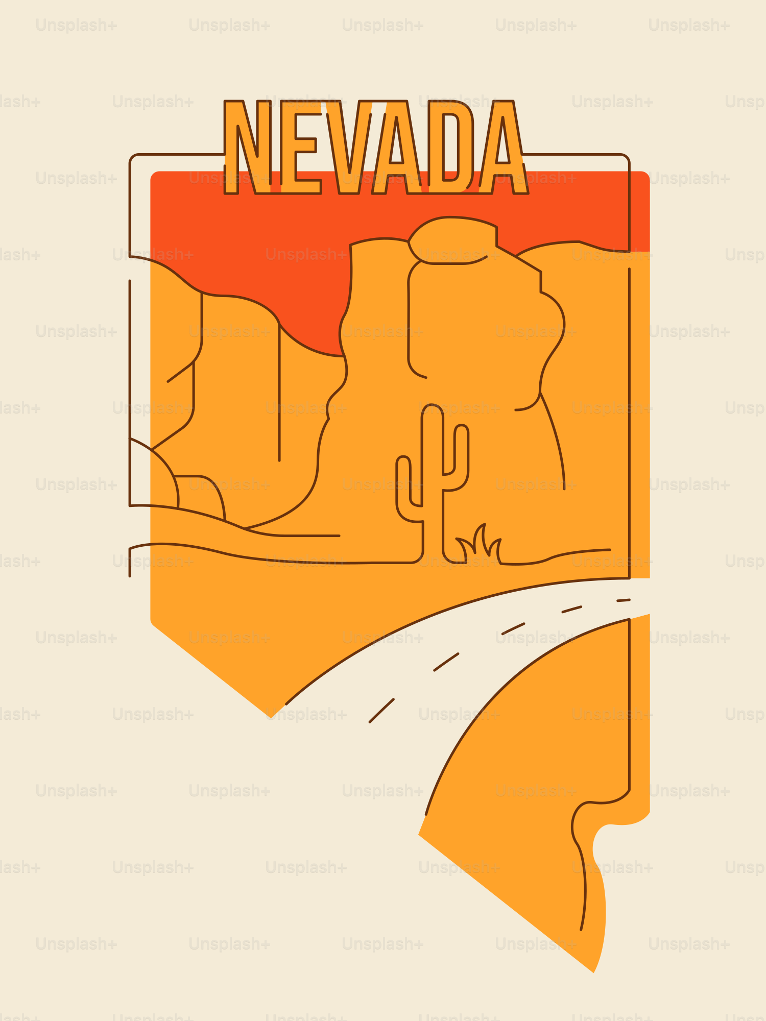 Contorno del Nevada con paesaggio desertico e strade.
