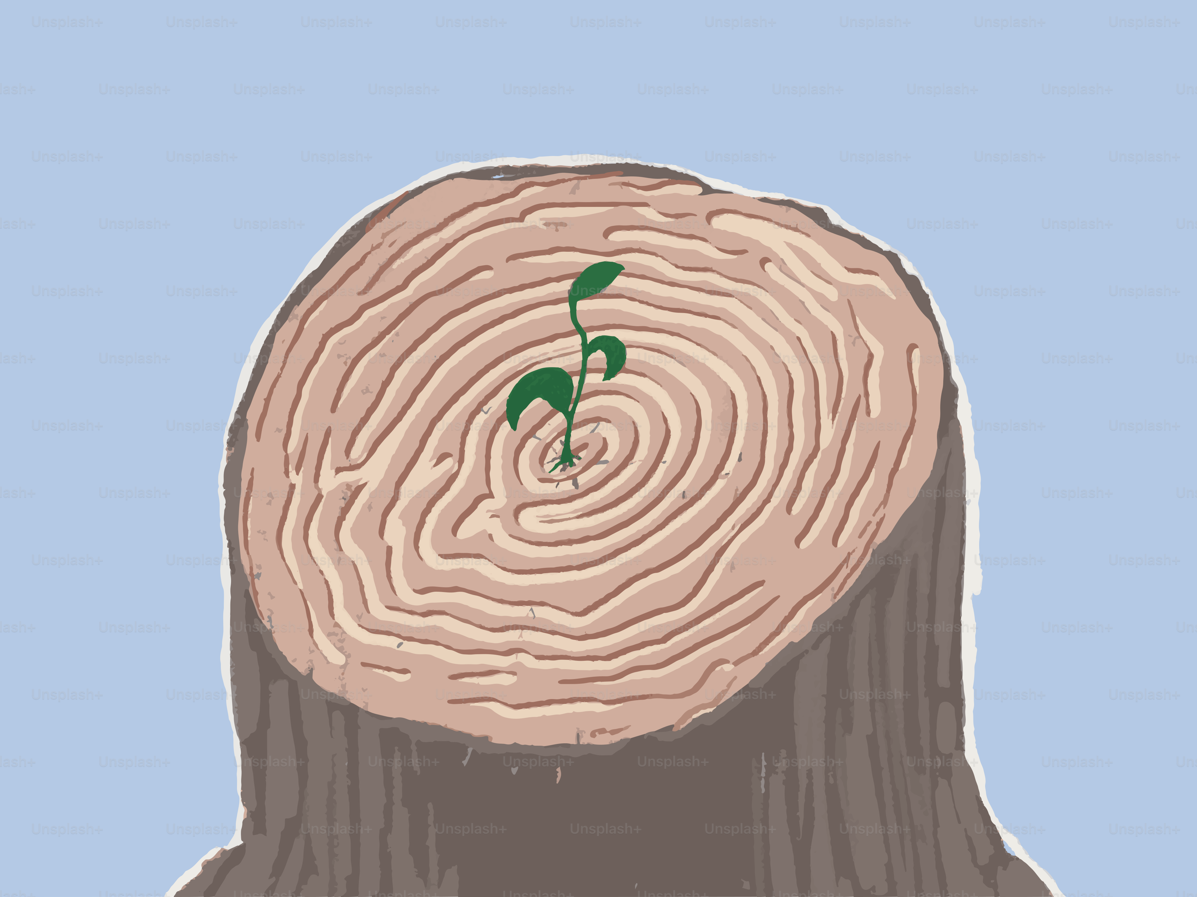 A small plant sprouts from a tree stump.