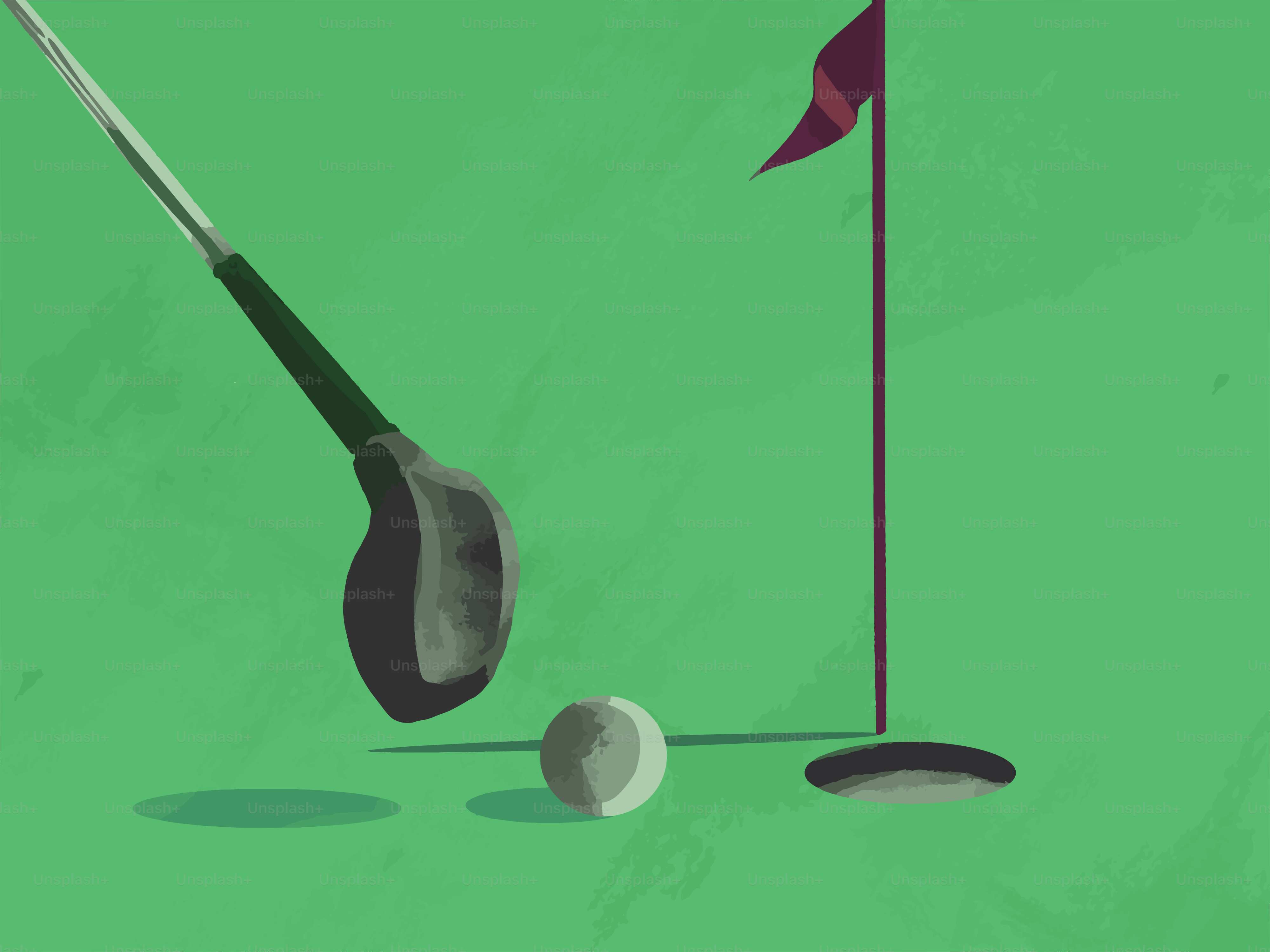 Golf club about to hit a ball near the hole.