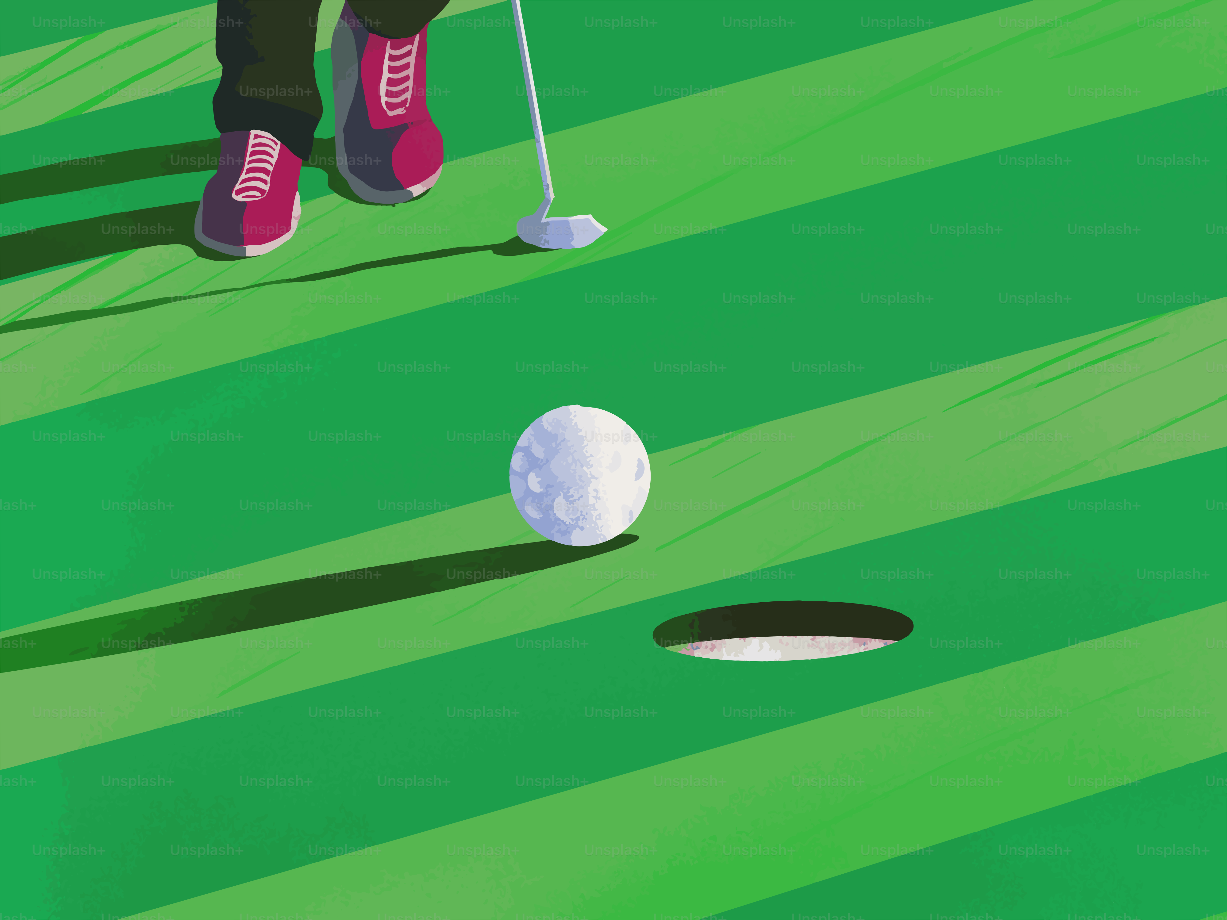 Golfer putting a ball into the hole on a green