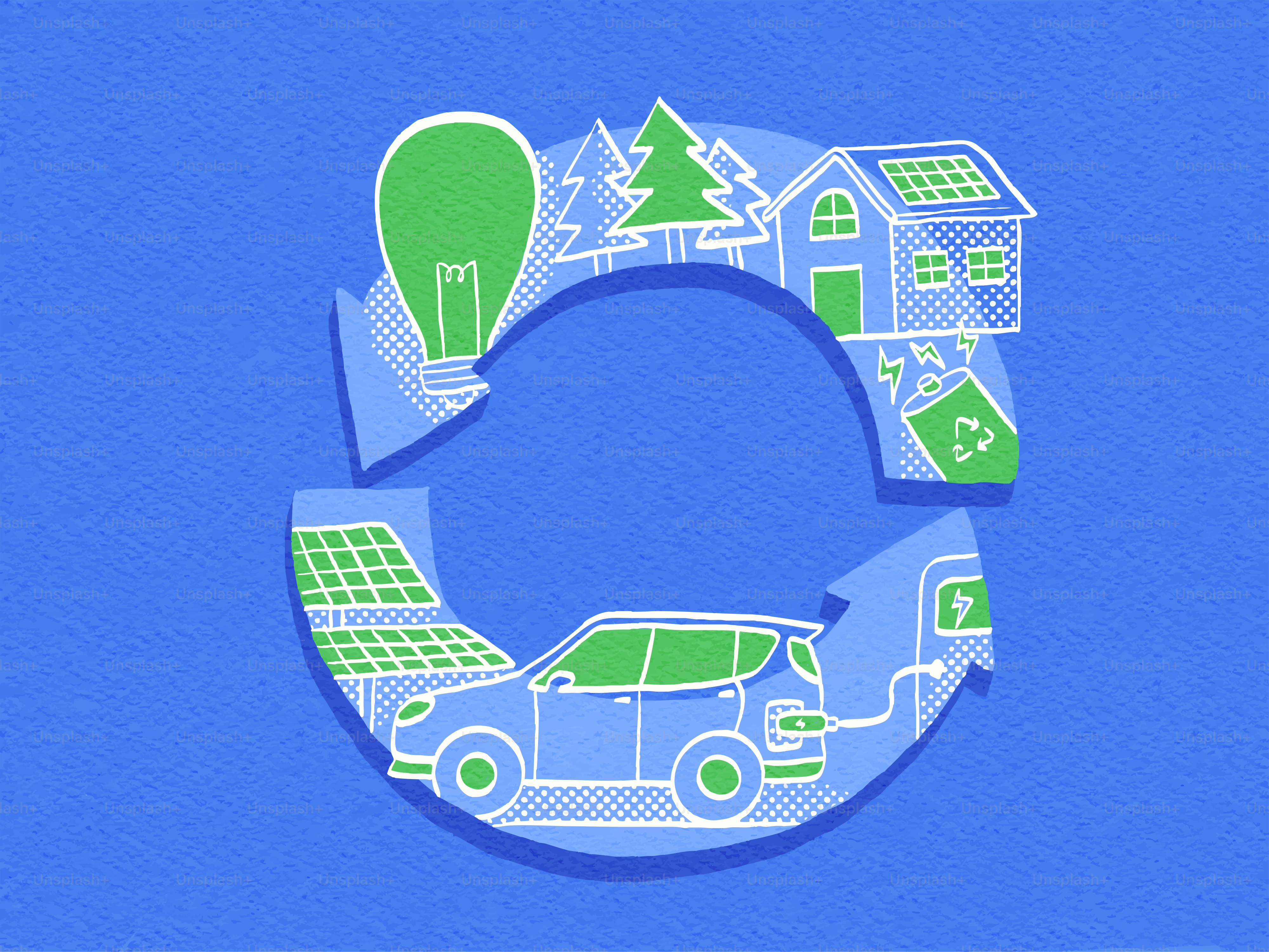 Green leaves and batteries form an infinity symbol. vector ...