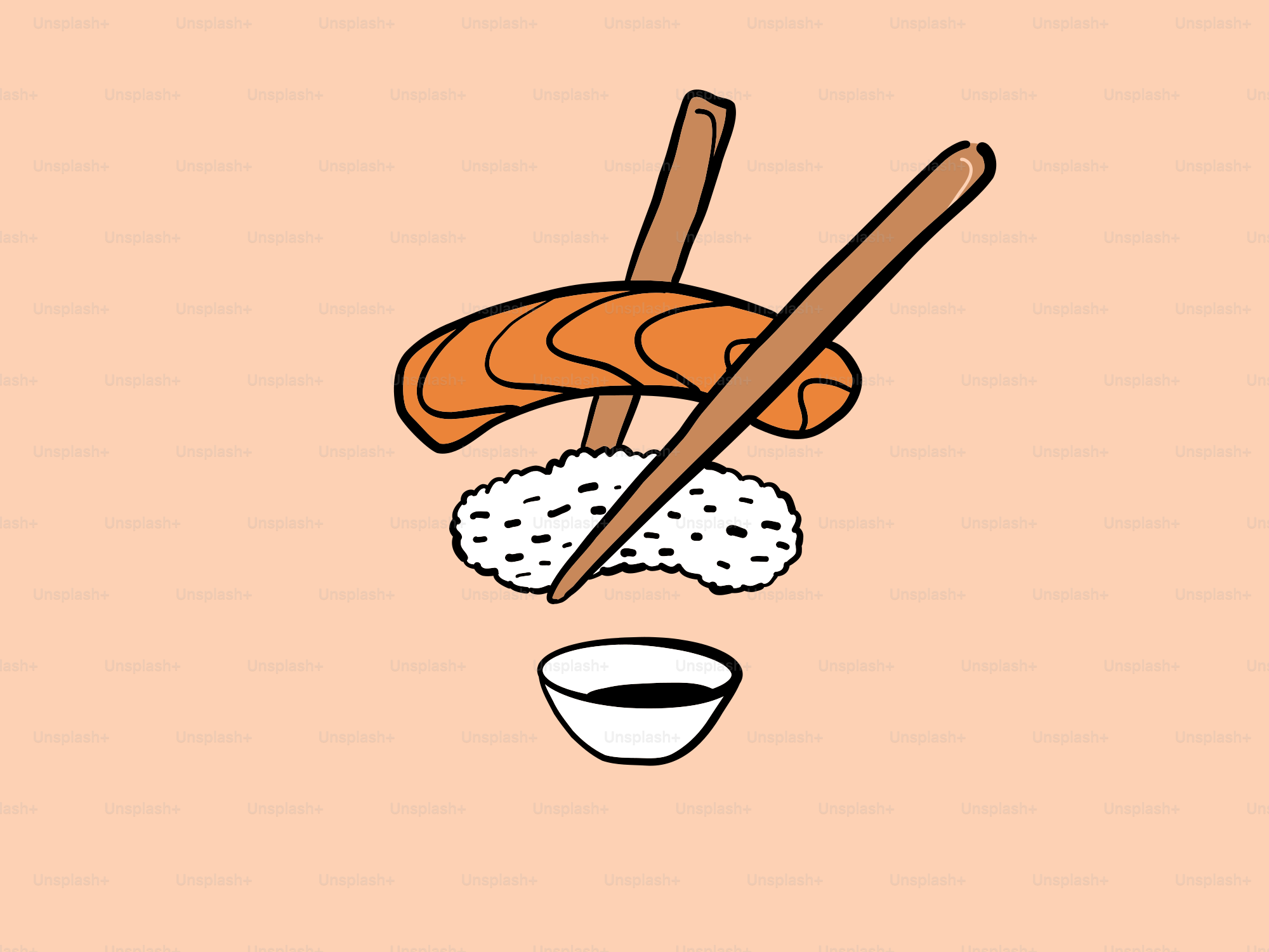 Lachs-Sushi mit Essstäbchen und Sojasauce