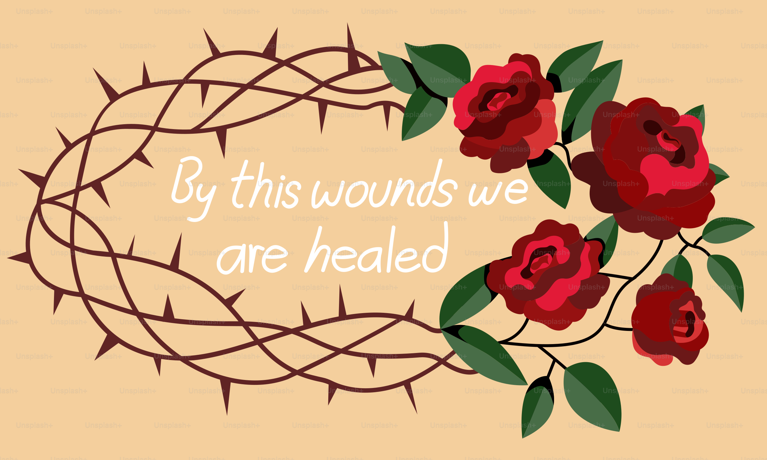 Corona di spine con rose rosse e testo