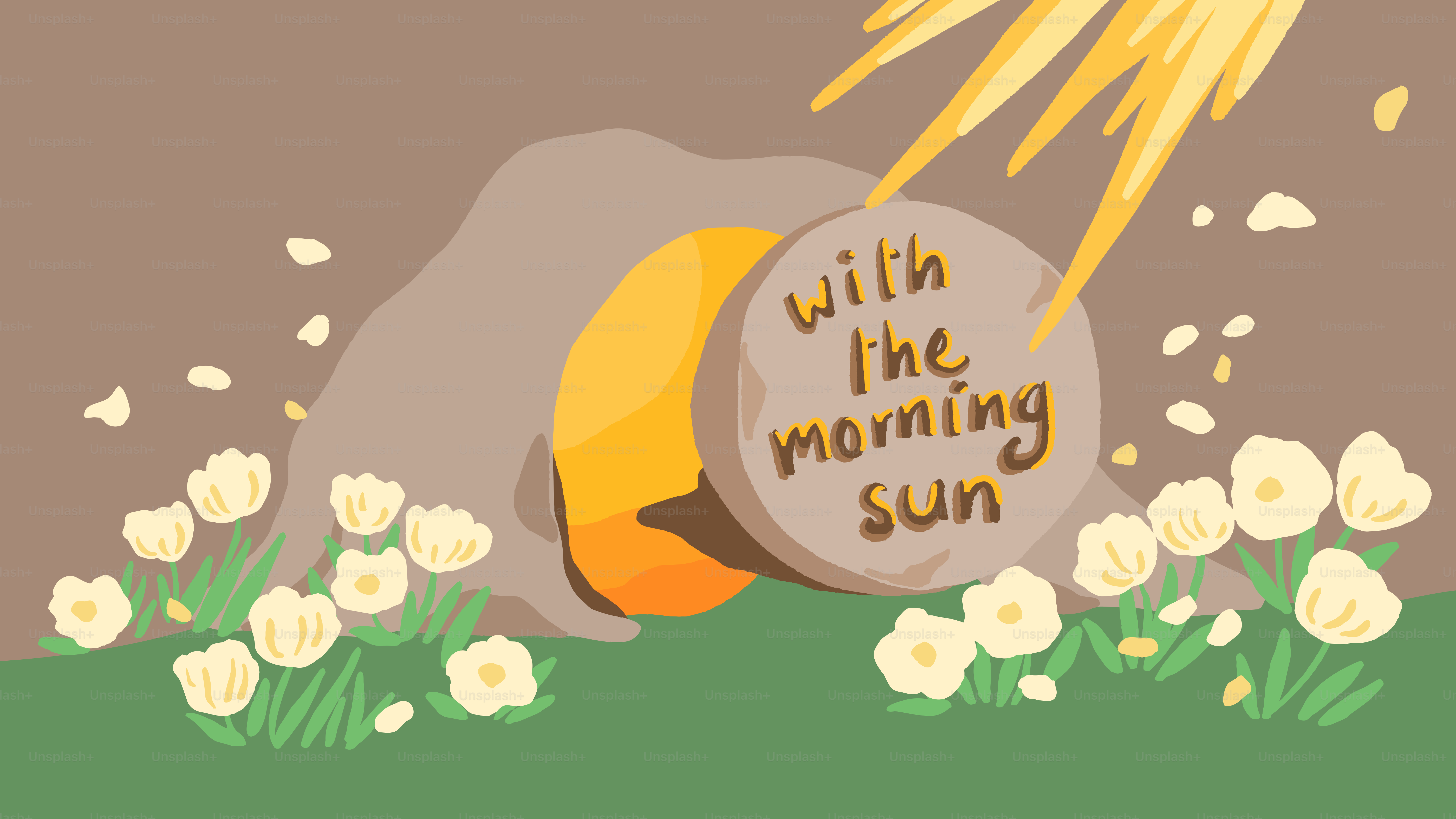 Tomb opened with morning sun and flowers